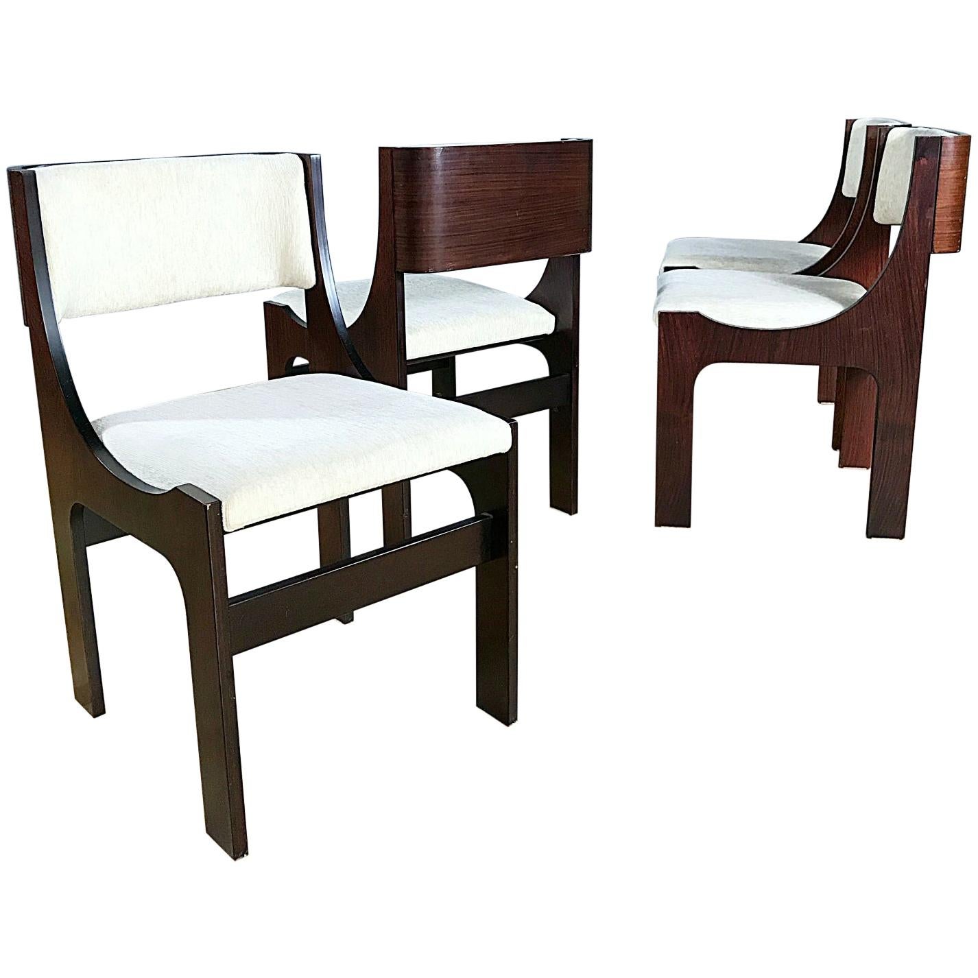 Four Italian Postmodern Sculptural Walnut Dining Chairs, 1980s, Italy