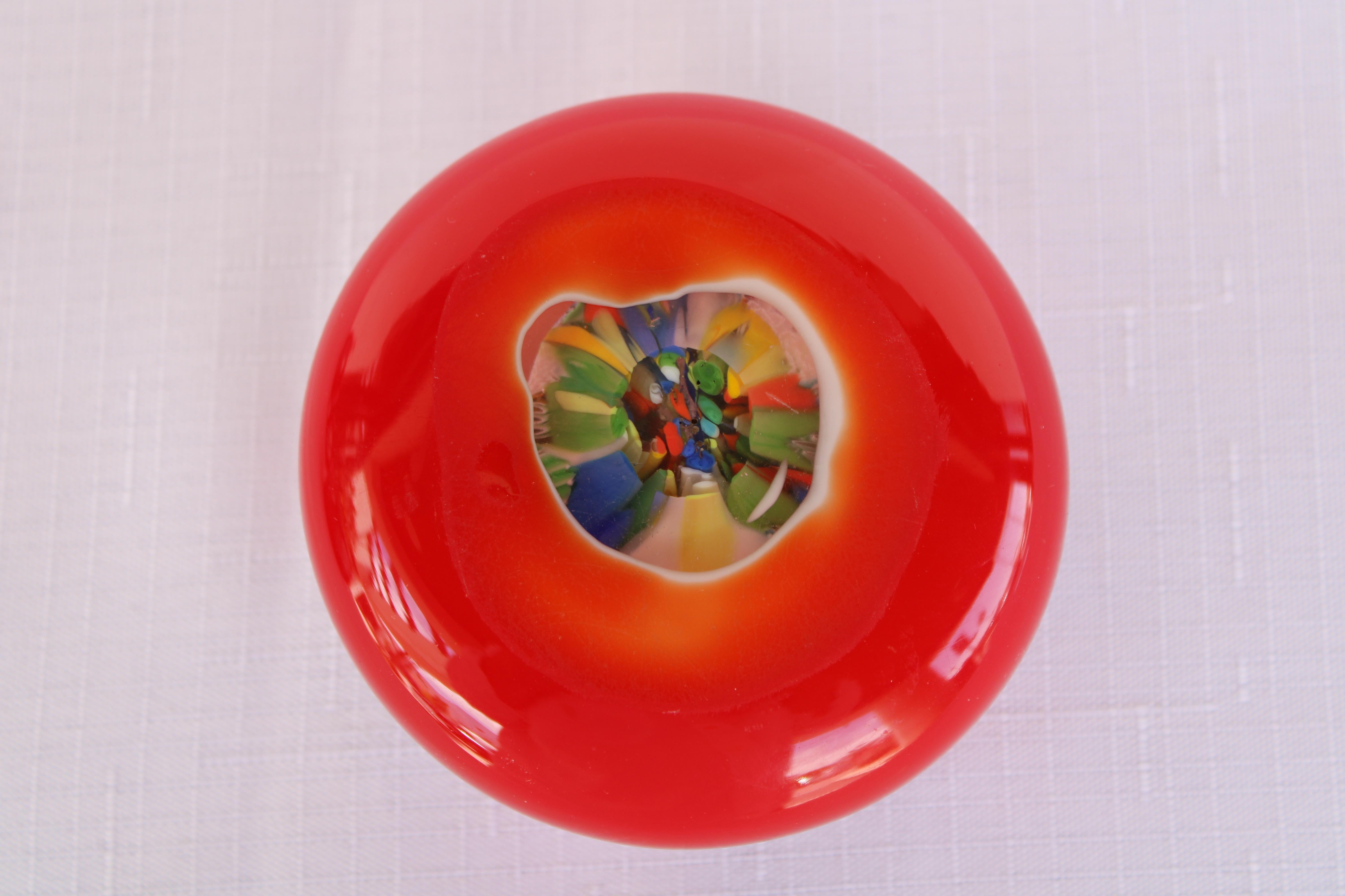 Four Italian Red Millefiori Cased Glass Paperweights For Sale 7