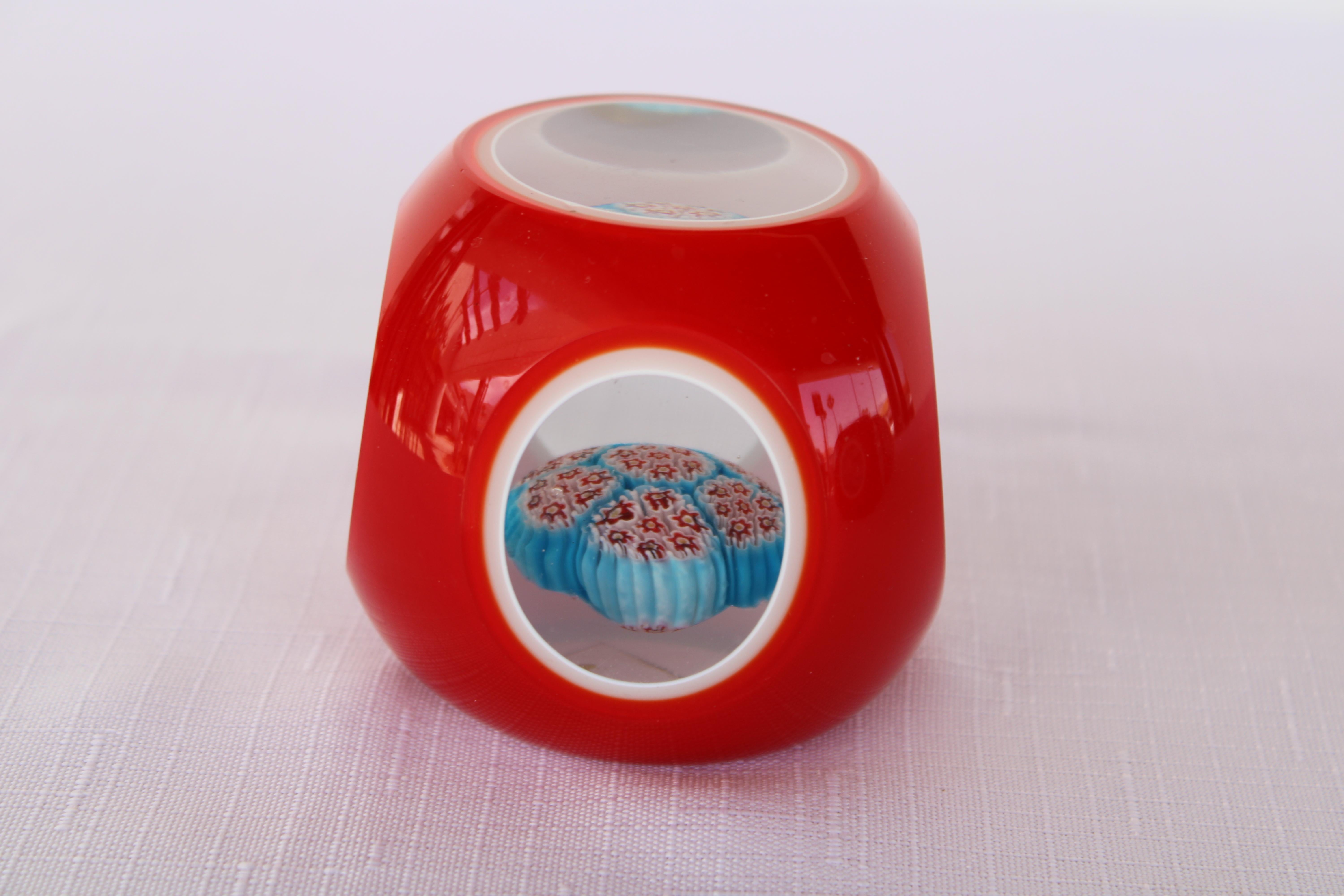 Four Italian Red Millefiori Cased Glass Paperweights In Good Condition For Sale In Palm Springs, CA
