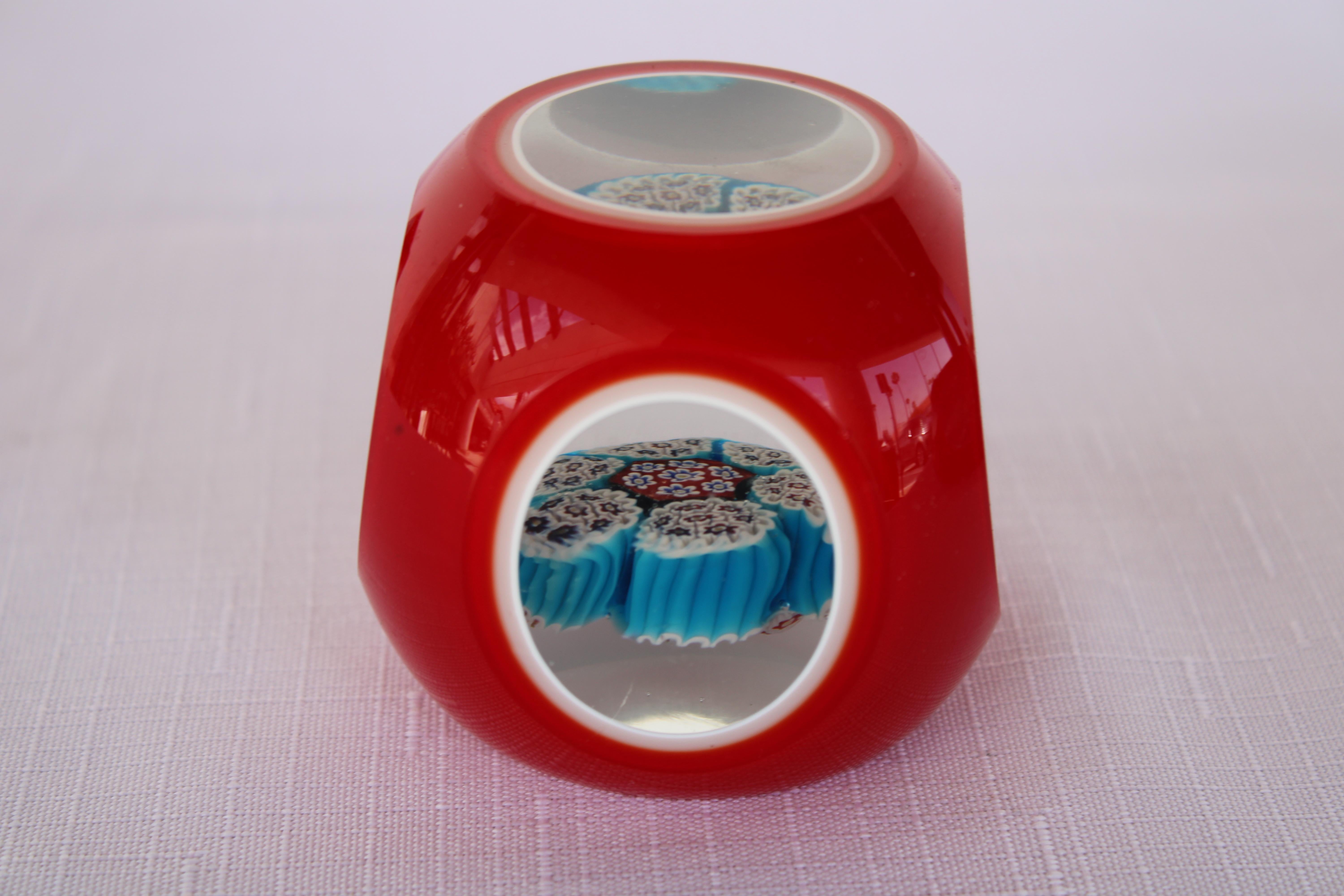 Four Italian Red Millefiori Cased Glass Paperweights For Sale 1
