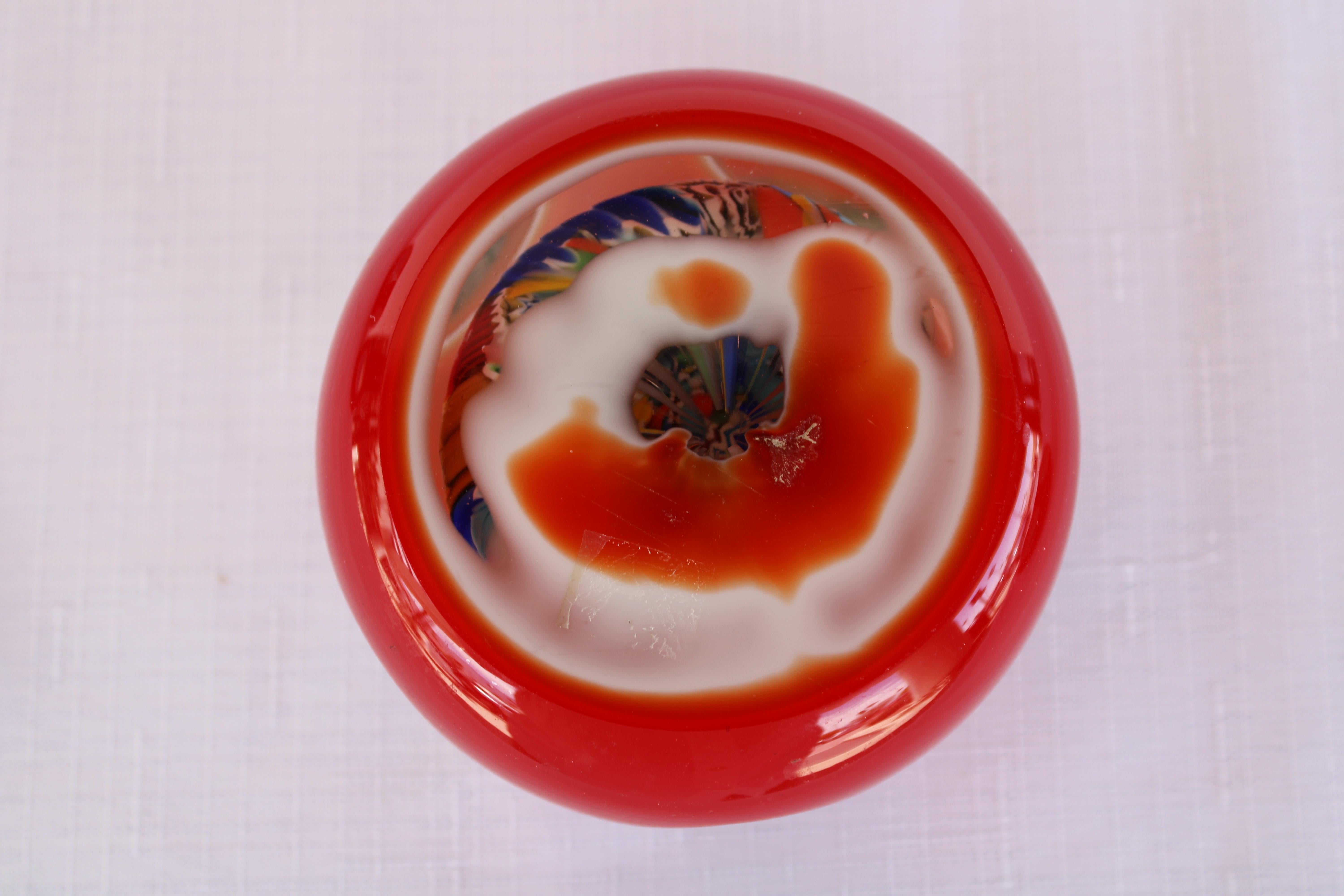 Four Italian Red Millefiori Cased Glass Paperweights For Sale 3