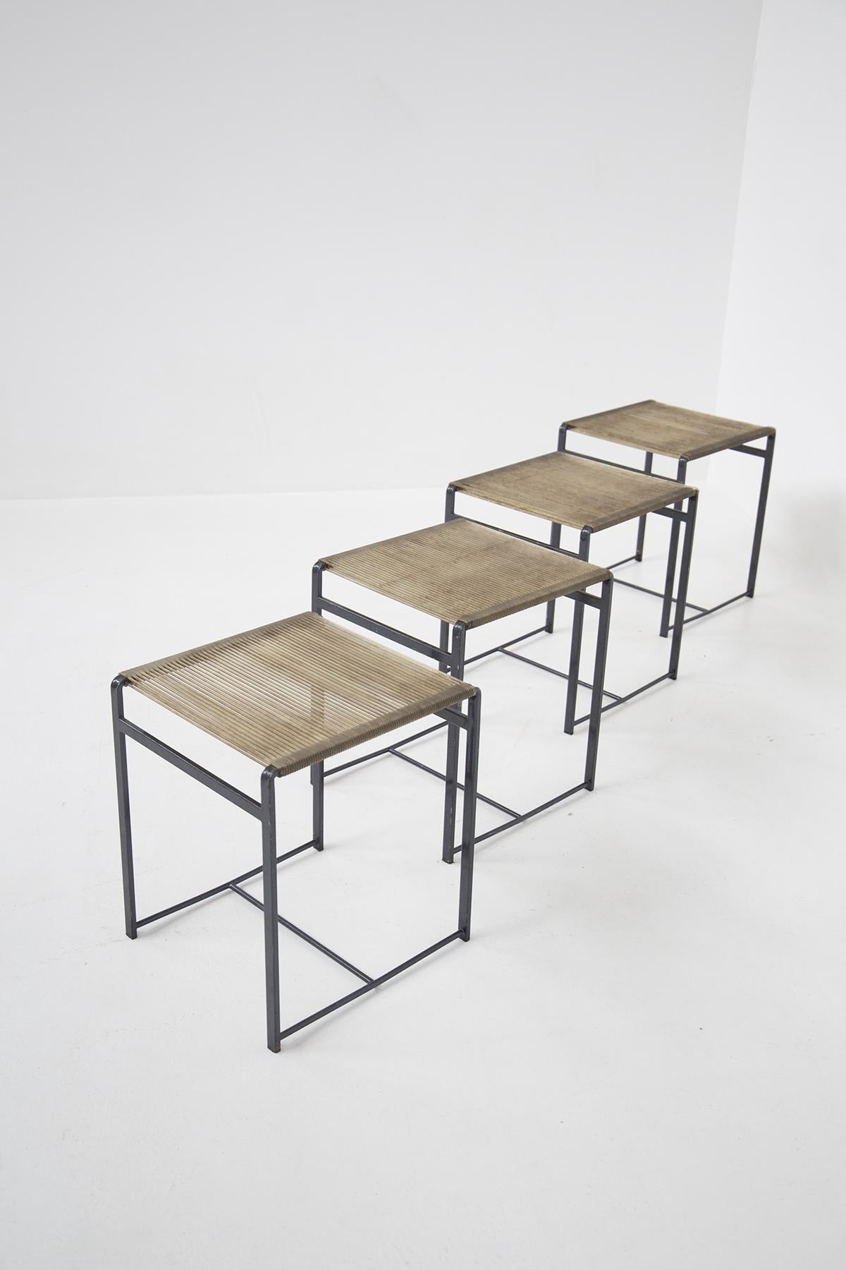 Mid-Century Modern Four Scandinavian Vintage Stools in Iron For Sale
