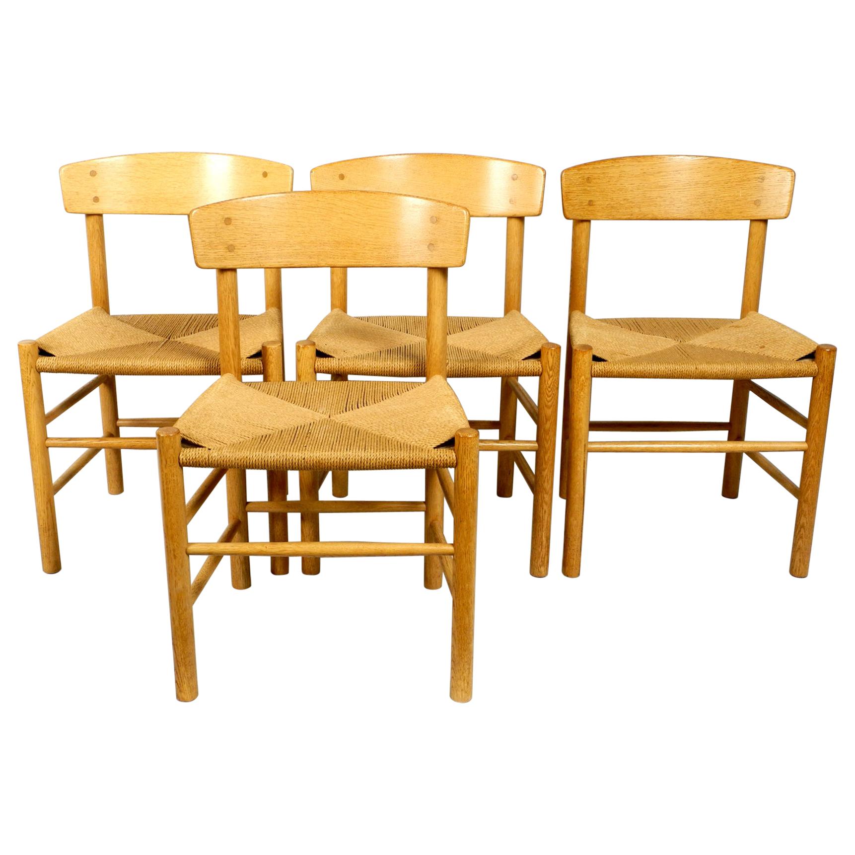 Four J39 Mogensen Chairs in Oak and Cord Weaving by Børge Mogensen Fredericia