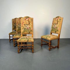 Cuatro Sillas Laterales / Comedor Estilo Jacobeo, Tela de Aguja, Madera de Frutal