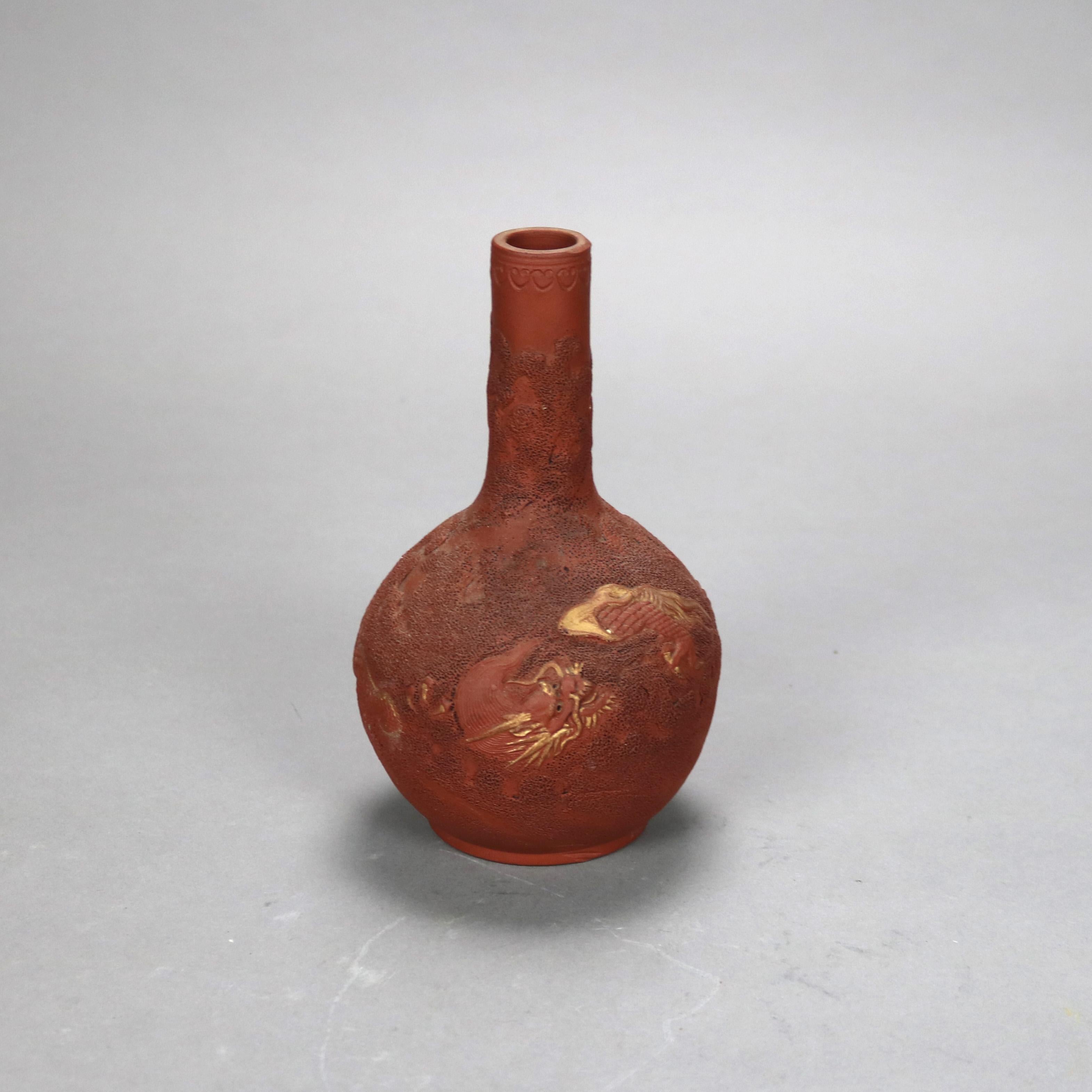 Four Japanese Embossed Terra Cotta Long Neck Vases C1930 6