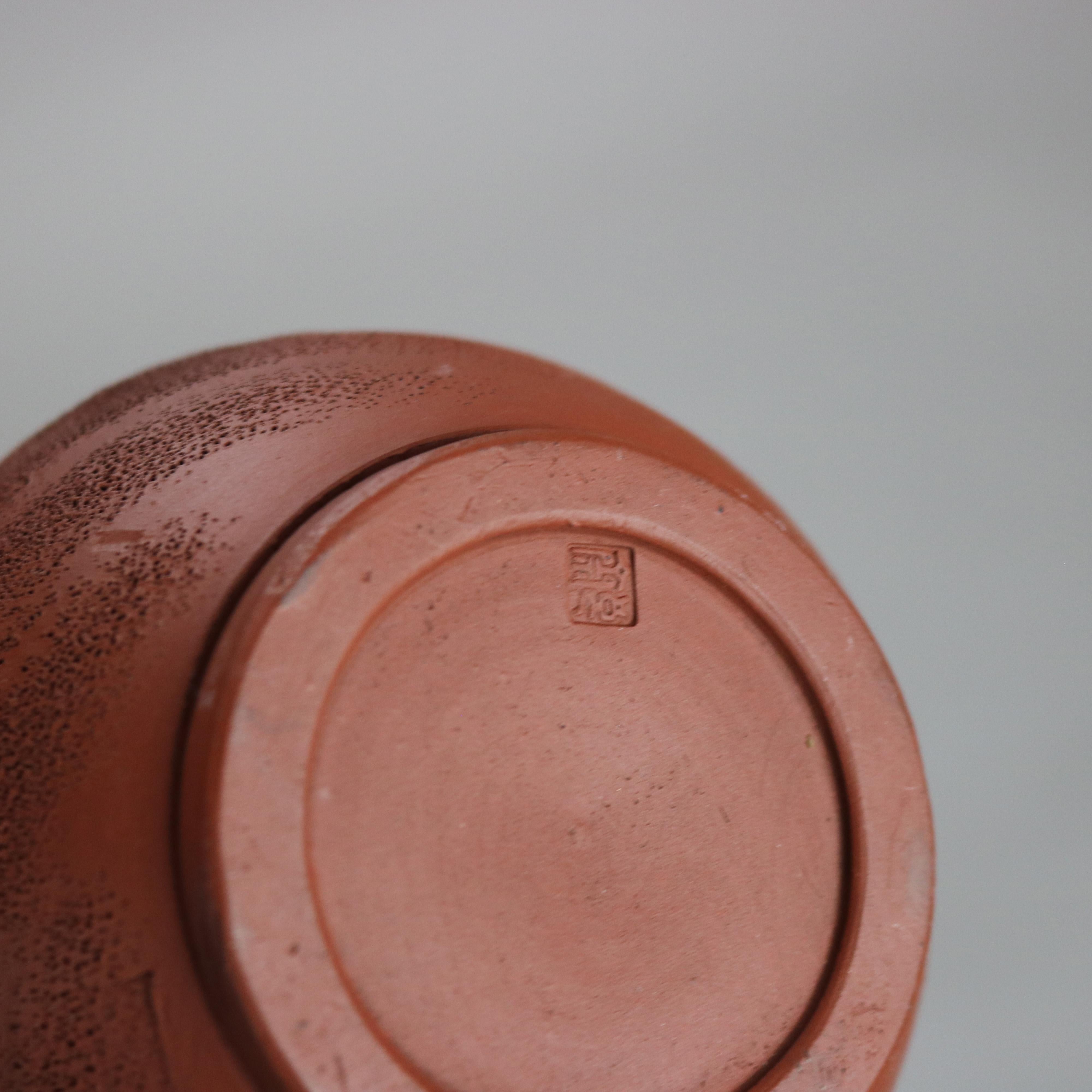 Four Japanese Embossed Terra Cotta Long Neck Vases C1930 In Good Condition In Big Flats, NY
