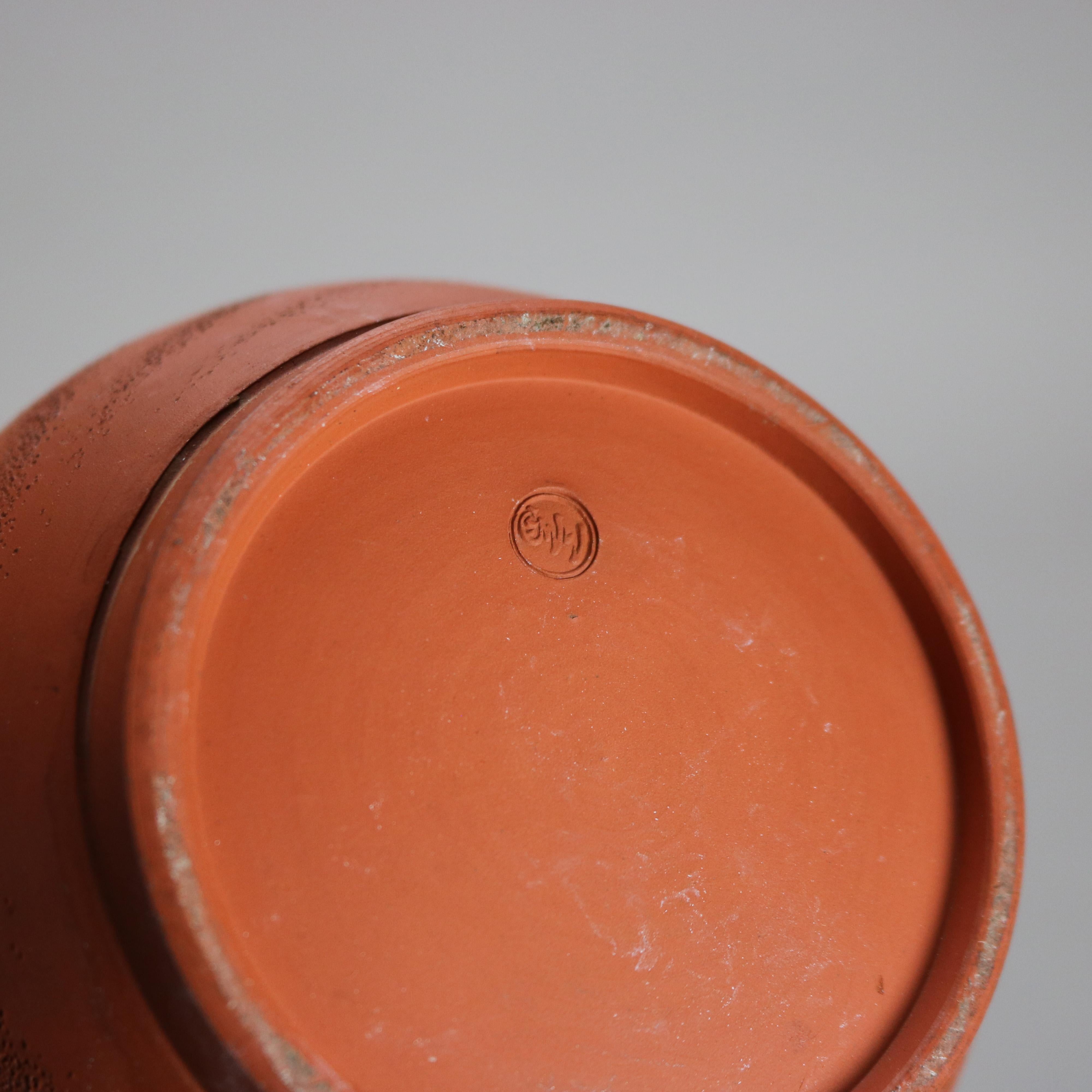 Four Japanese Embossed Terra Cotta Long Neck Vases C1930 1