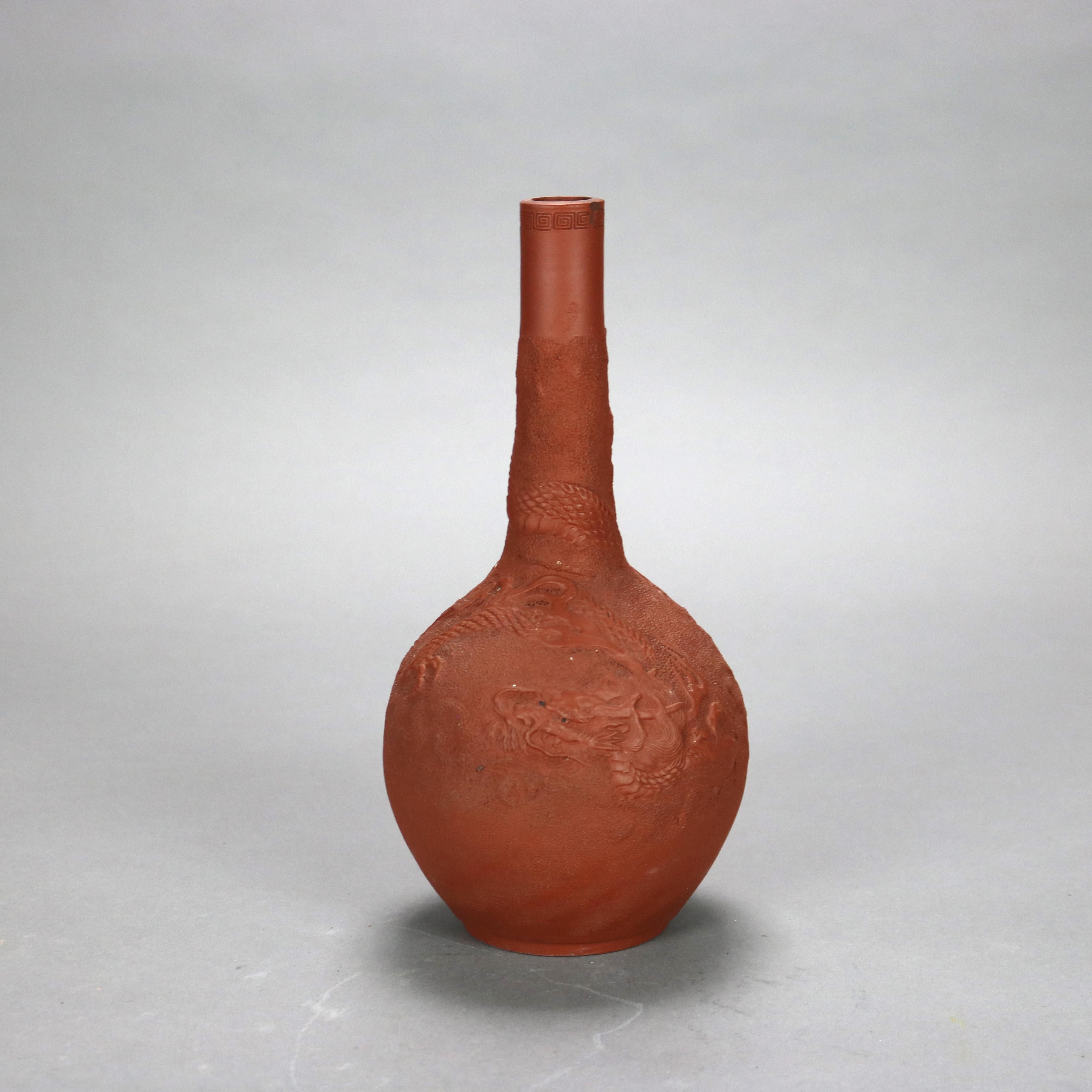 Four Japanese Embossed Terra Cotta Long Neck Vases C1930 2