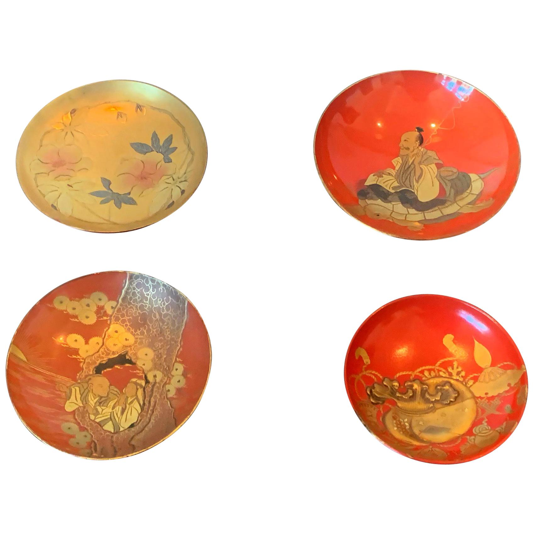 Four Japanese Lacquered Sake Cups Meiji Period