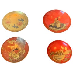 Four Japanese Lacquered Sake Cups Meiji Period