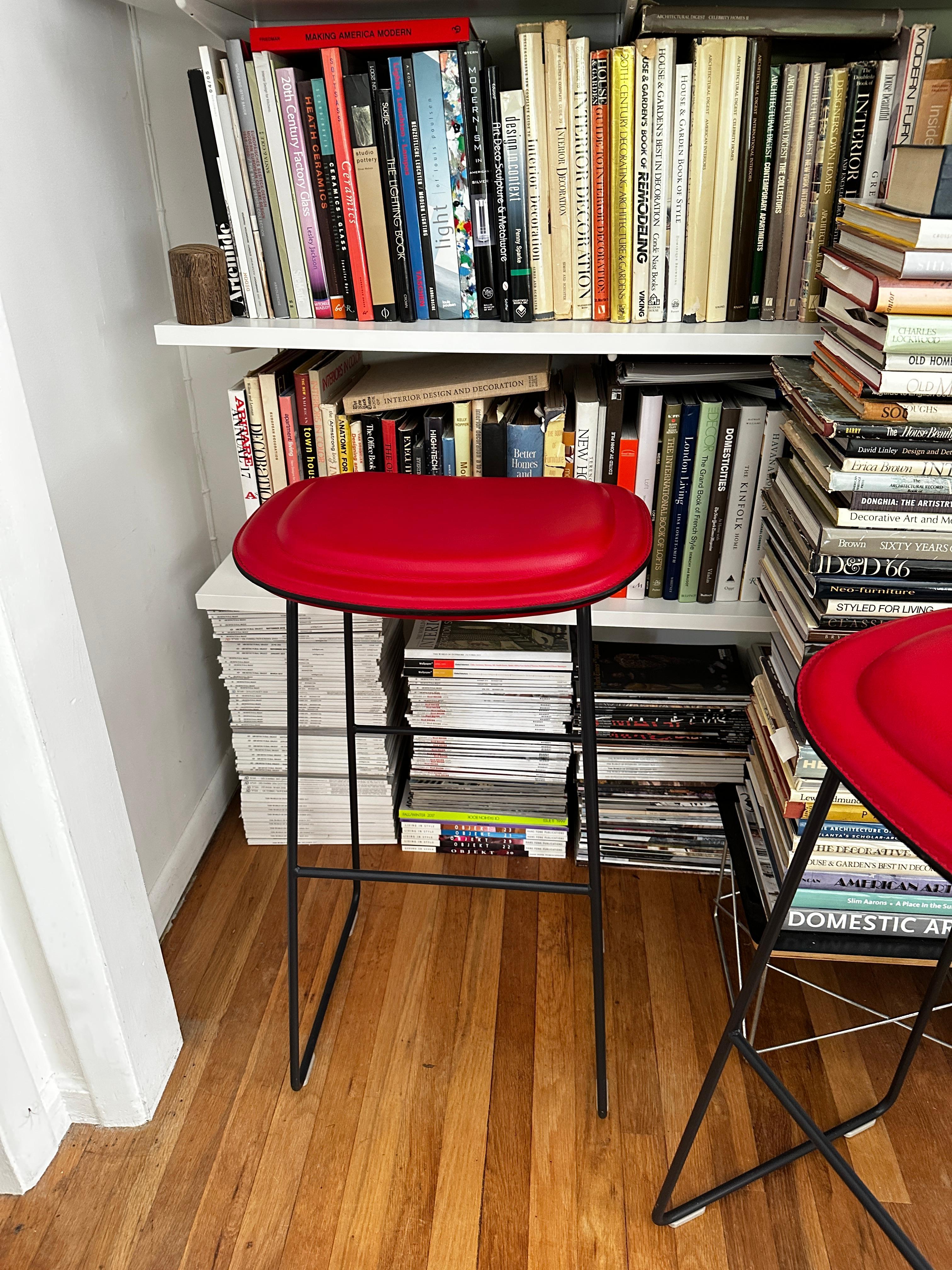 Four Jasper Morrison Hi Pad Stools In Red Leather by Cappellini For Sale 6