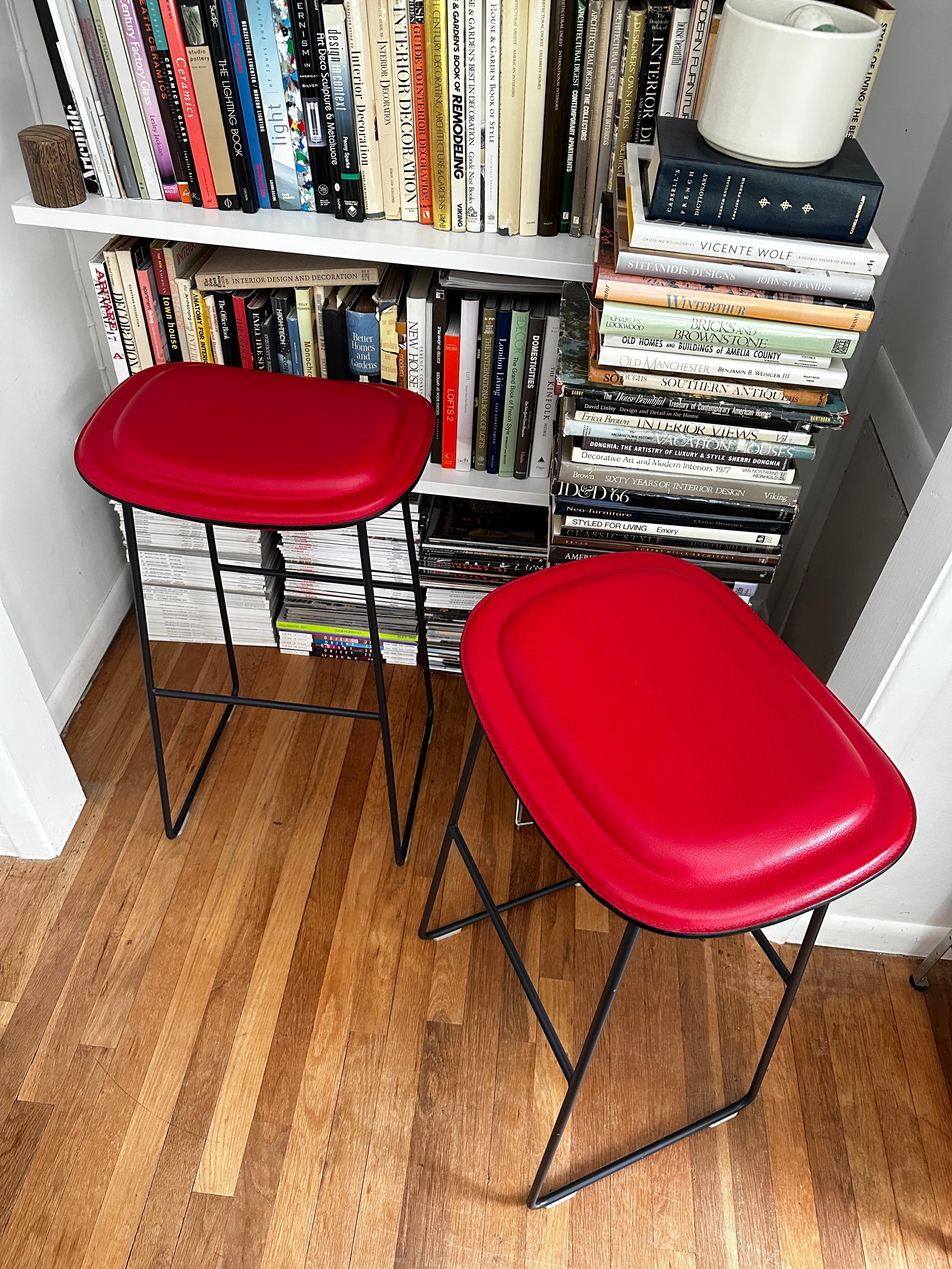 Four Jasper Morrison Hi Pad Stools In Red Leather by Cappellini For Sale 7