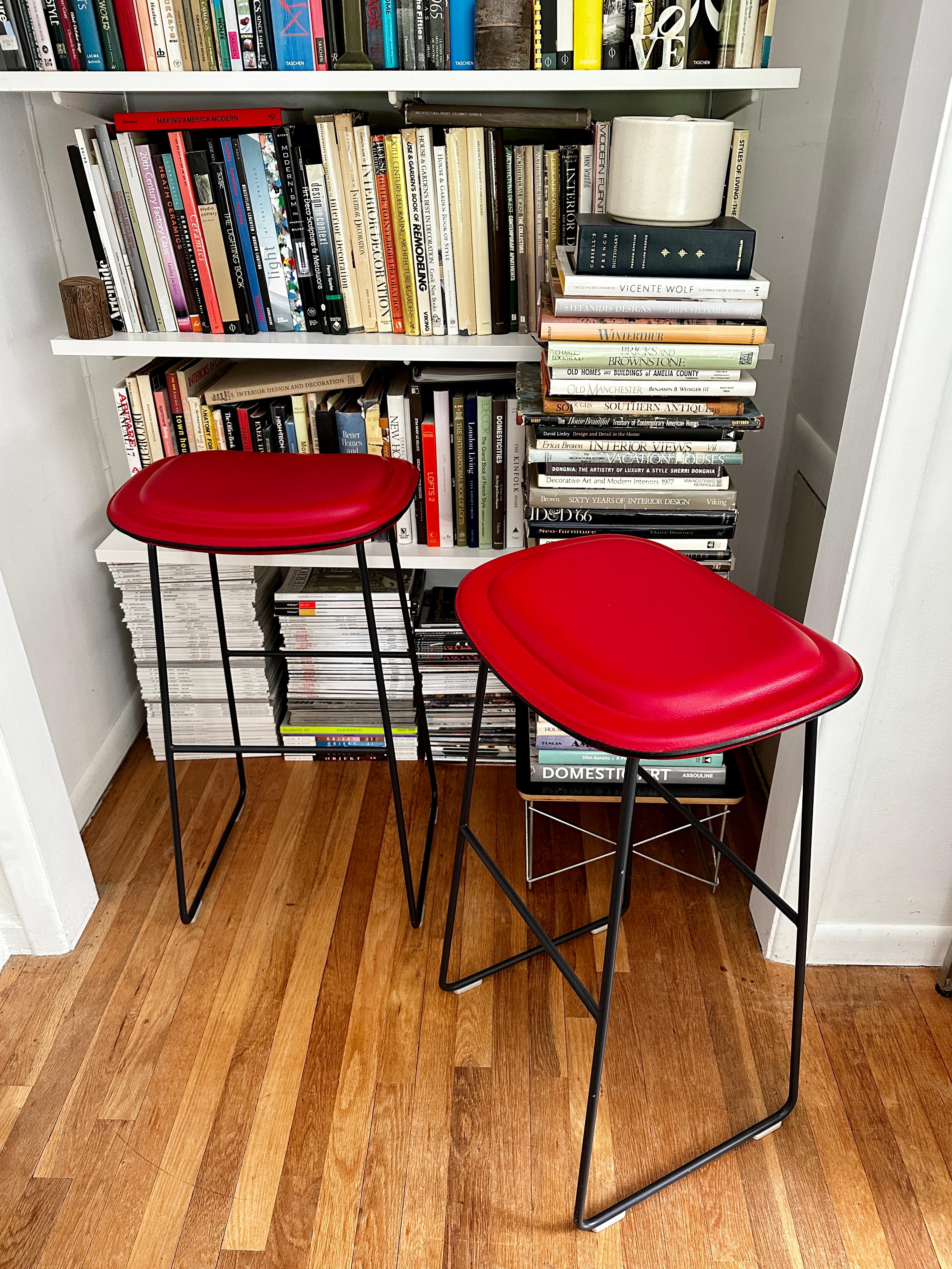 Stainless Steel Four Jasper Morrison Hi Pad Stools In Red Leather by Cappellini For Sale