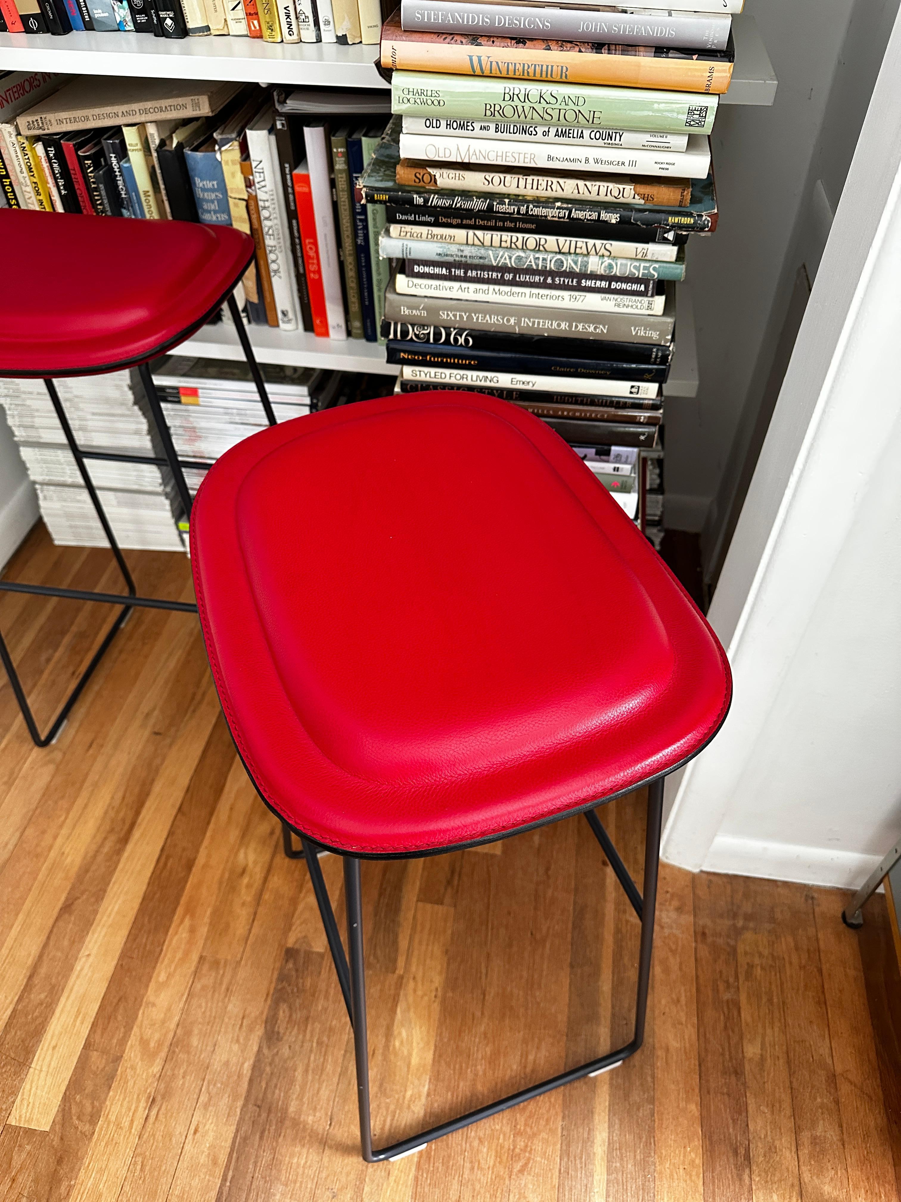Four Jasper Morrison Hi Pad Stools In Red Leather by Cappellini For Sale 1