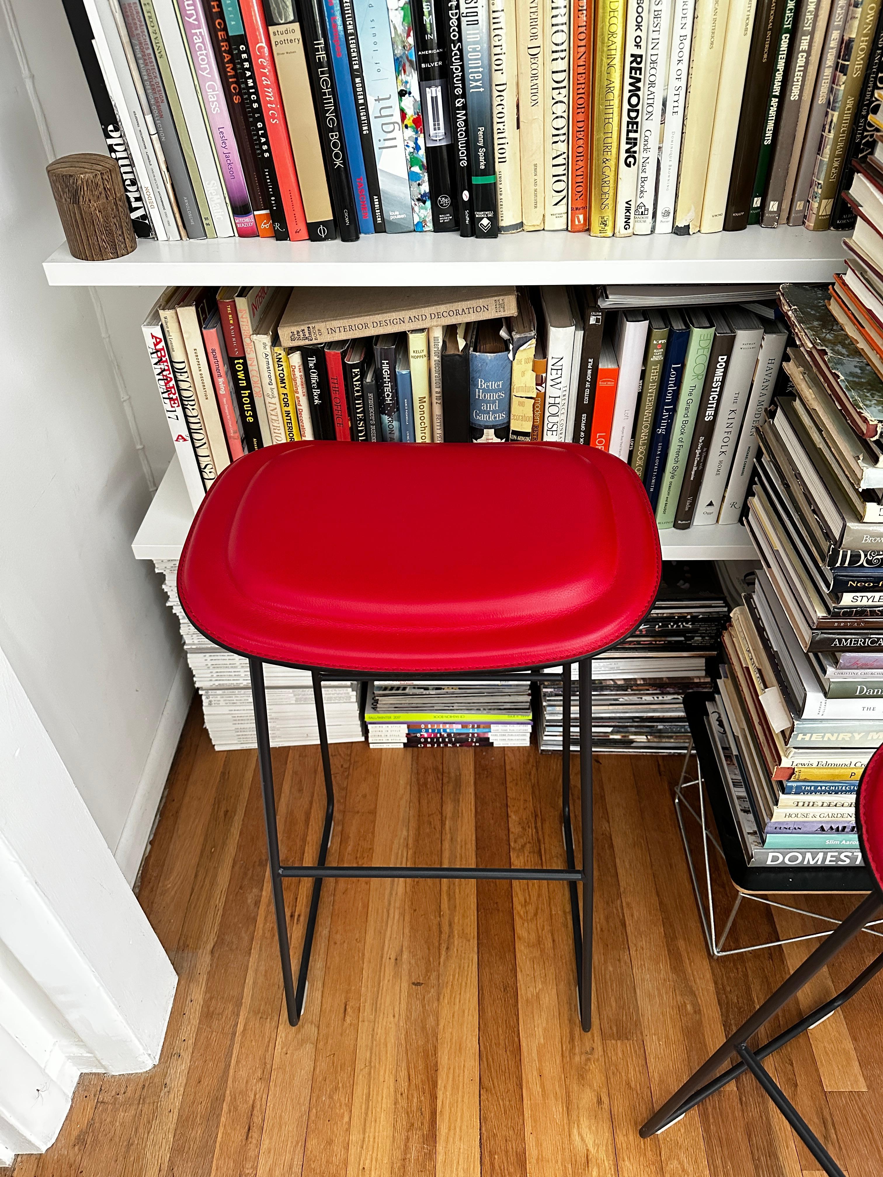 Four Jasper Morrison Hi Pad Stools In Red Leather by Cappellini For Sale 2
