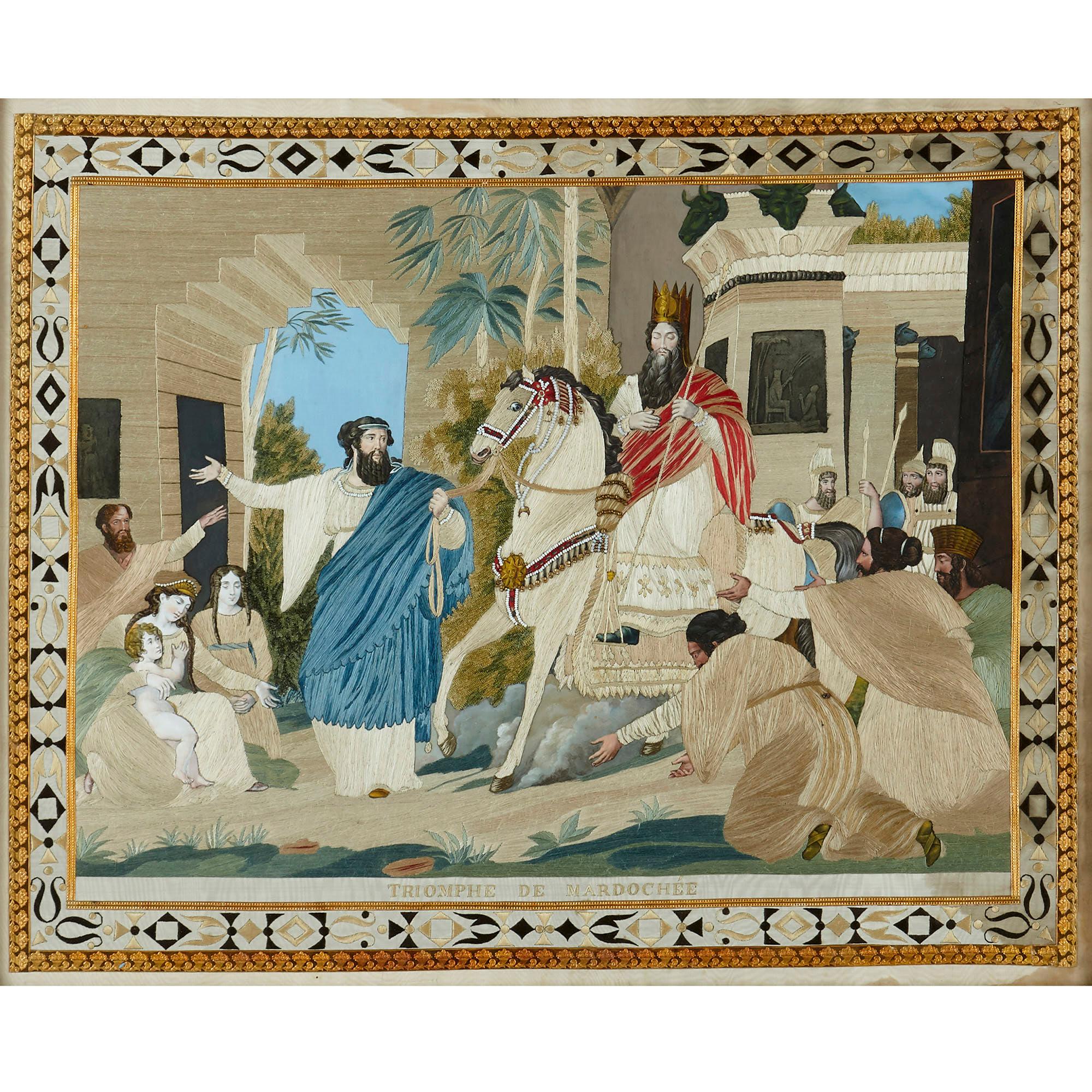 Doré Quatre images juives brodées en soie du Livre d'Esther en vente