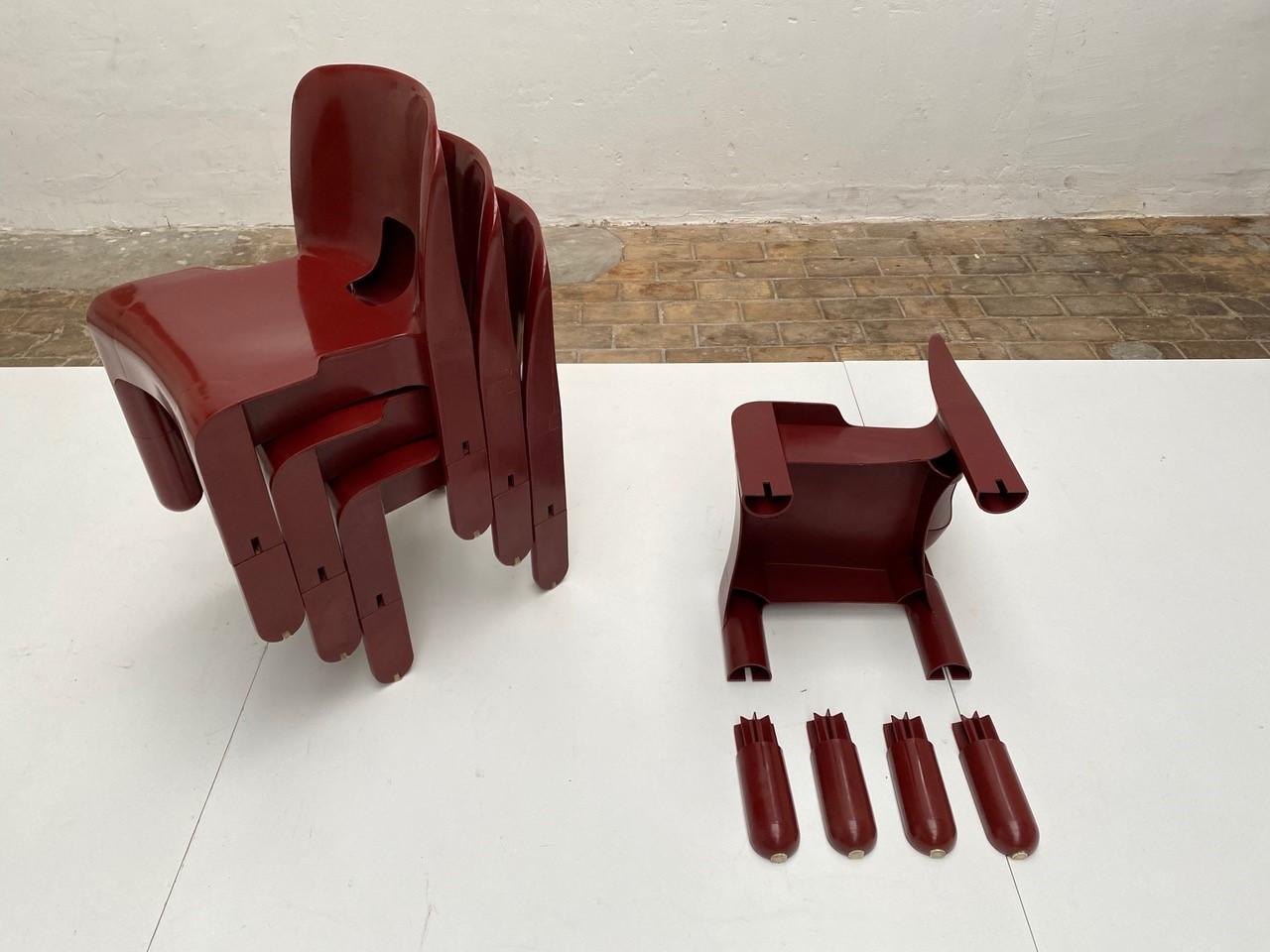 Plastic Four Joe Colombo 'Universale' Chairs, Very Rare First Edition 1967 Kartell Italy