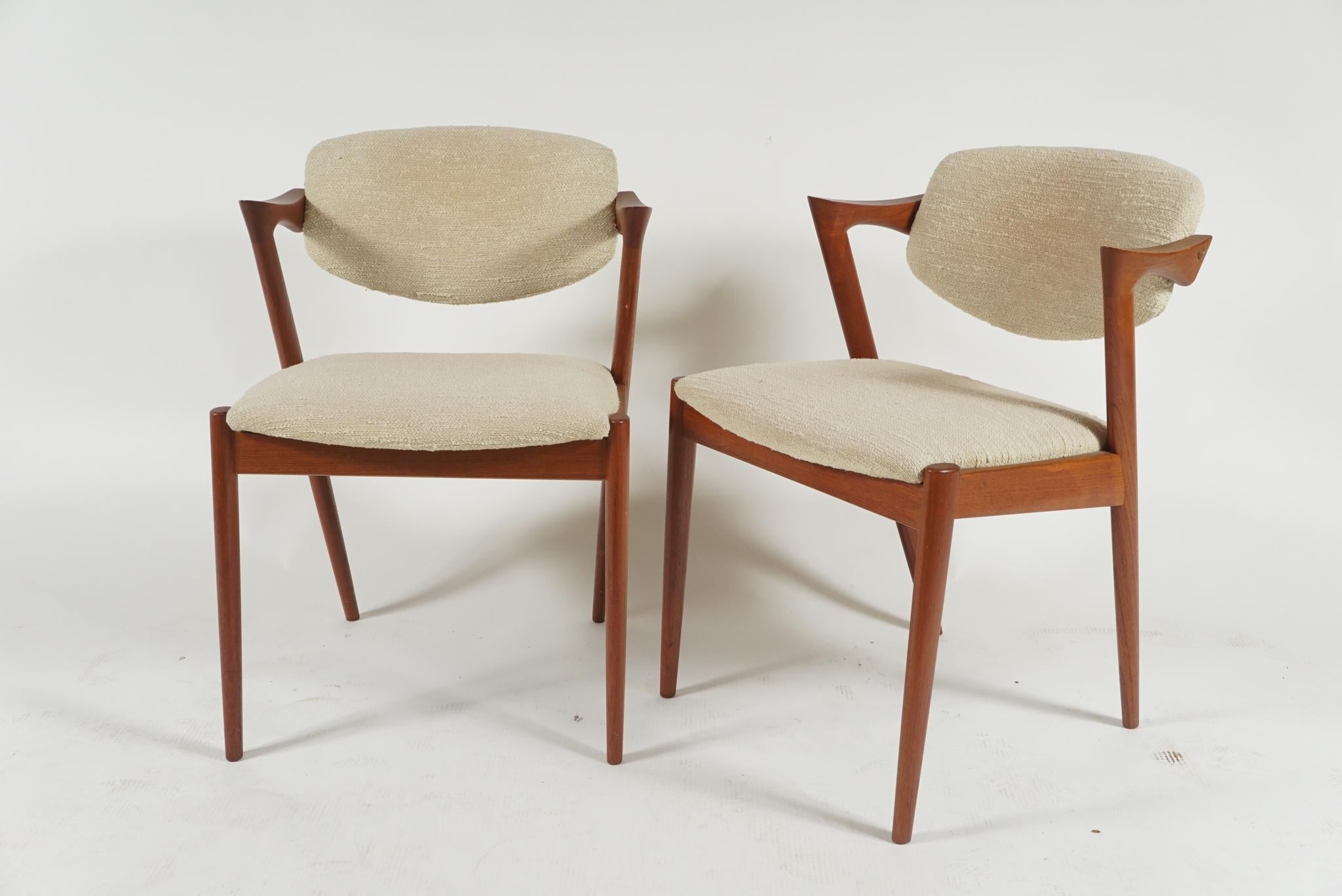 Mid-Century Modern Four Kai Kristiansen Chairs in Teak with Original Upholstery