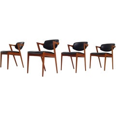 Four Kai Kristiansen Model 42 Teak Frame Dining Chairs for Schou Andersen, 1960s