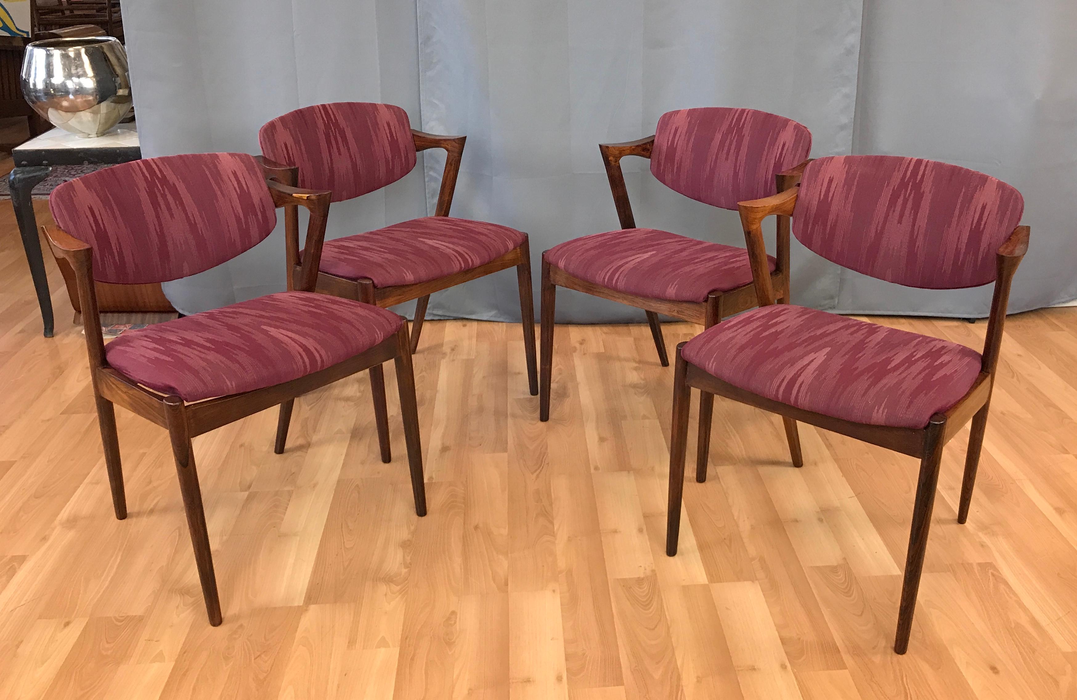 Scandinavian Modern Four Kai Kristiansen Rosewood Dining Chairs for Schou Andersen