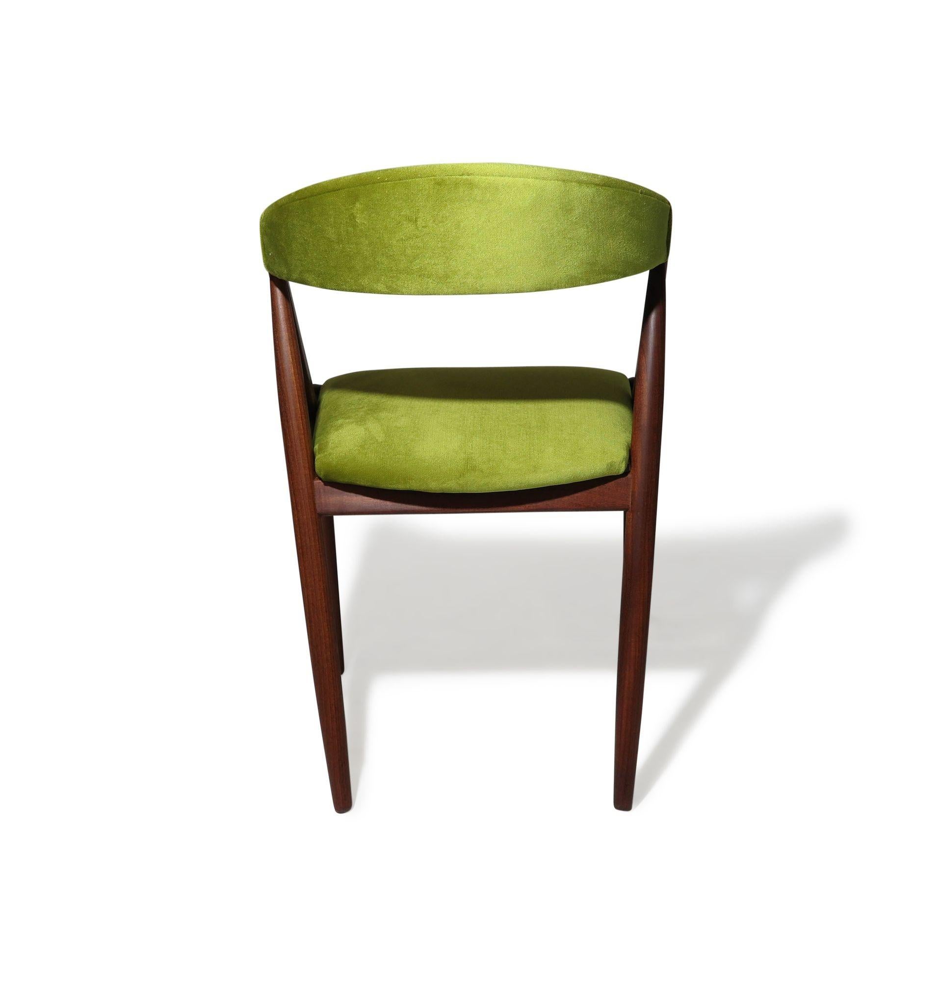 Four Kai Kristiansen Walnut Danish Dining Chairs in Green Velvet 1