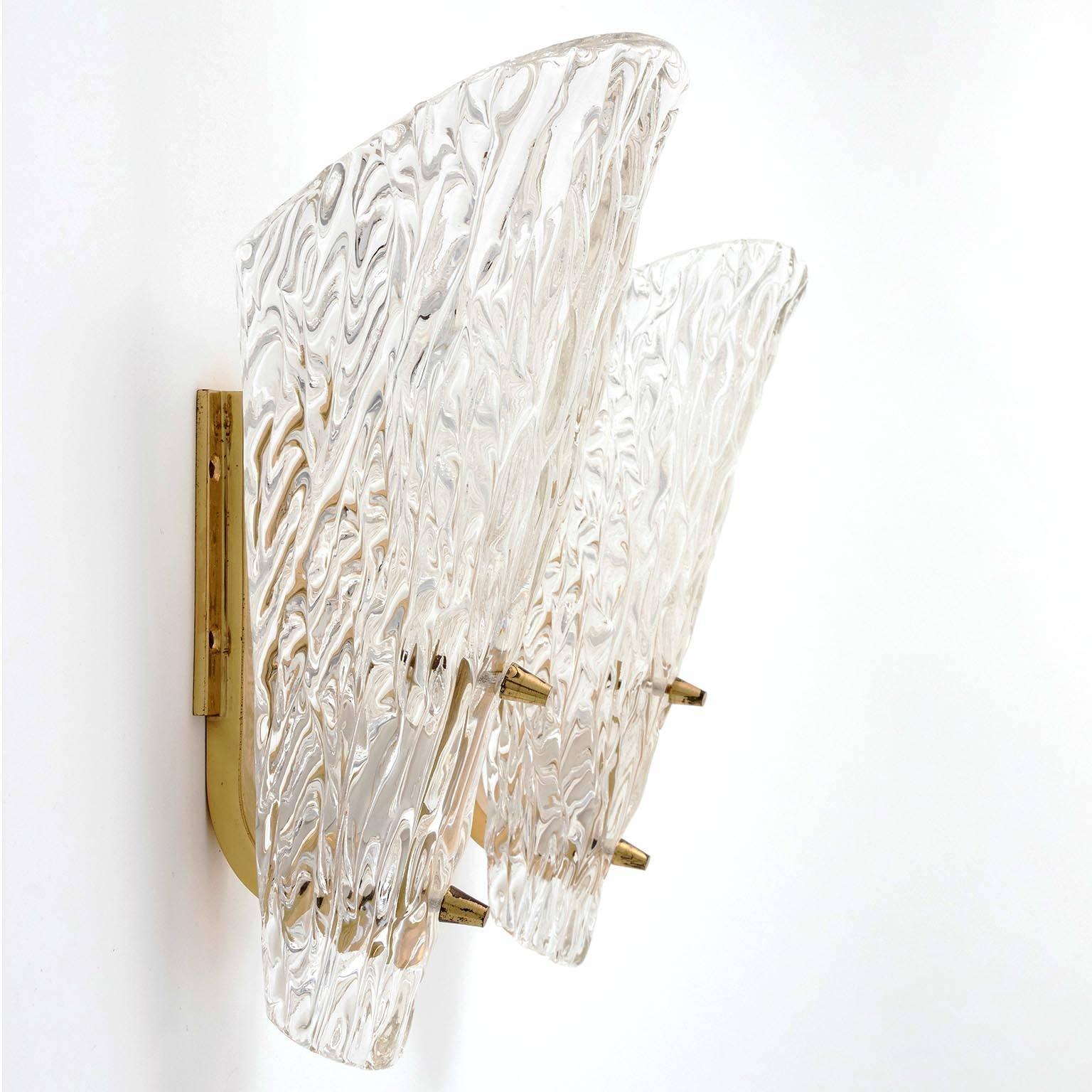 Four Kalmar Sconces, Textured Glass Brass, 1960 1