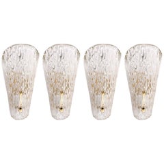 Four Kalmar Sconces, Textured Glass Brass, 1960