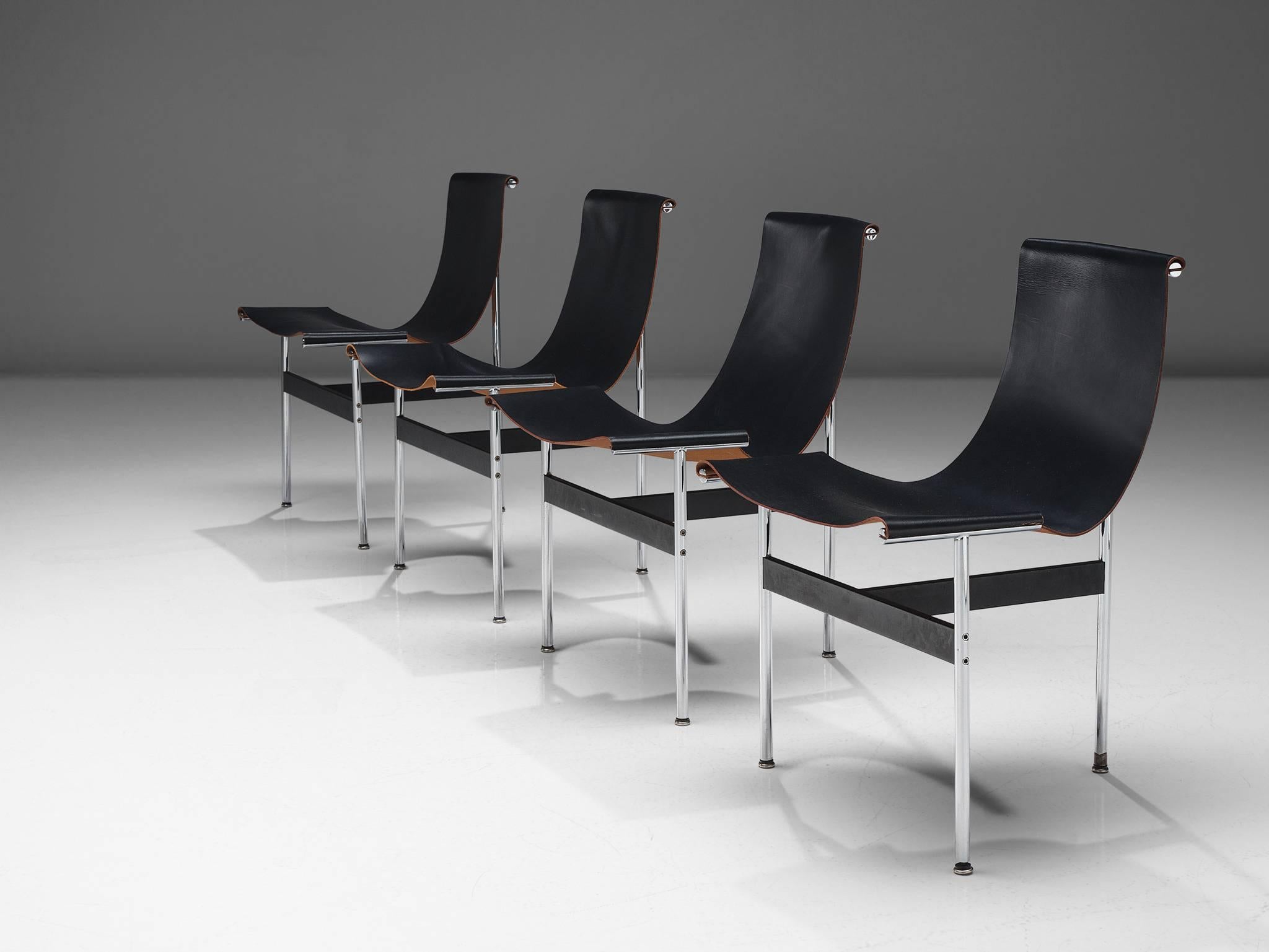 Mid-Century Modern Katavolos Kelley and Littell T-Chairs in Original Black Leather