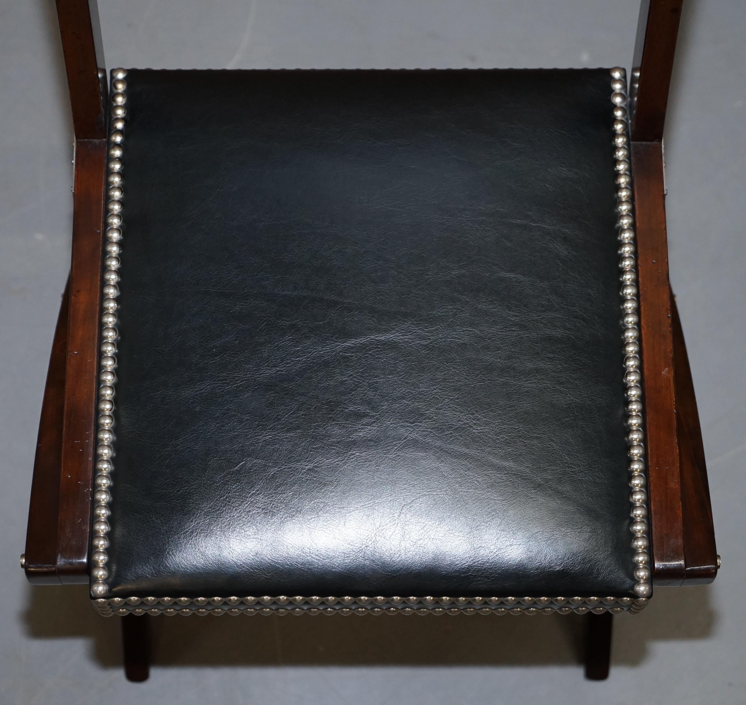 Hand-Crafted Four Kennedy Harrods London Military Campaign Leather Dining Chairs 4 For Sale
