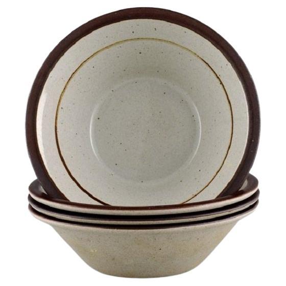 Four Knabstrup Porridge Bowls in Partially Glazed Stoneware, Retro For Sale