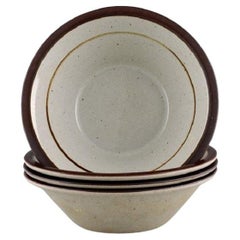 Four Knabstrup Porridge Bowls in Partially Glazed Stoneware, Vintage