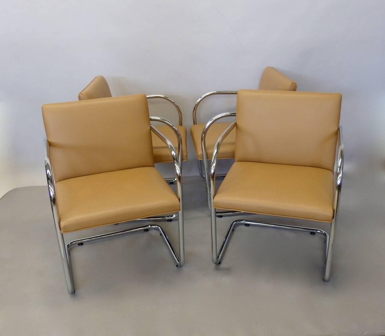 Four Knoll Mies van der Rohe Brno Chrome Tube Chairs 4
