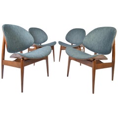 Retro Four Kodawood Clam Shell Chairs by Seymour James Wiener