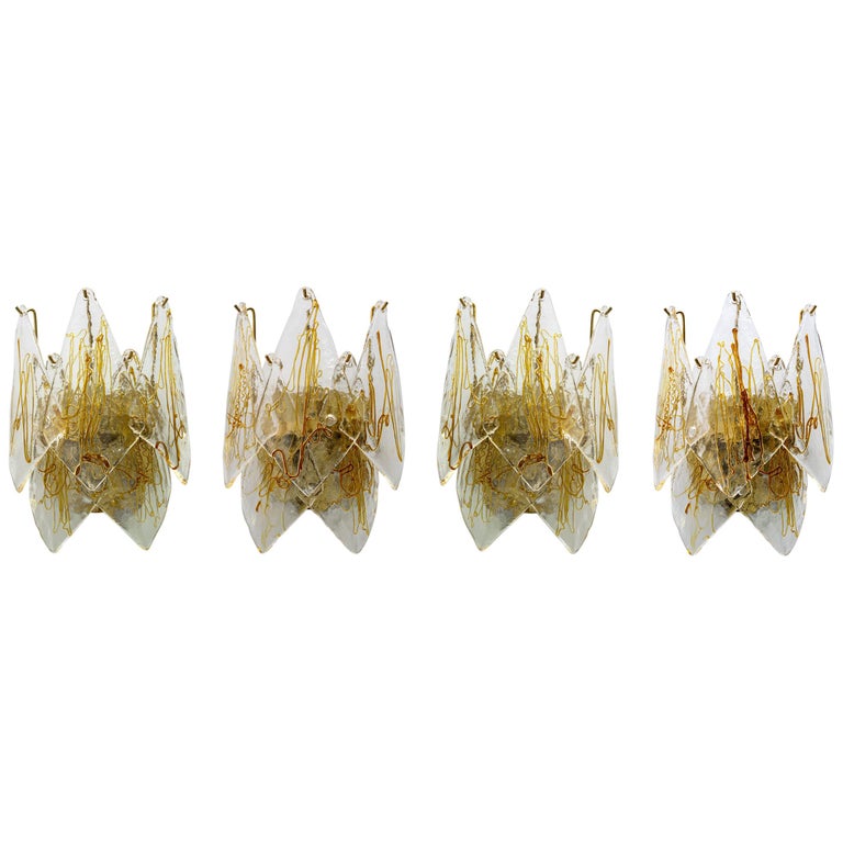 Four La Murrina Midcentury Italian Wall Lamps in Murano Glass and Brass, 1960s For Sale