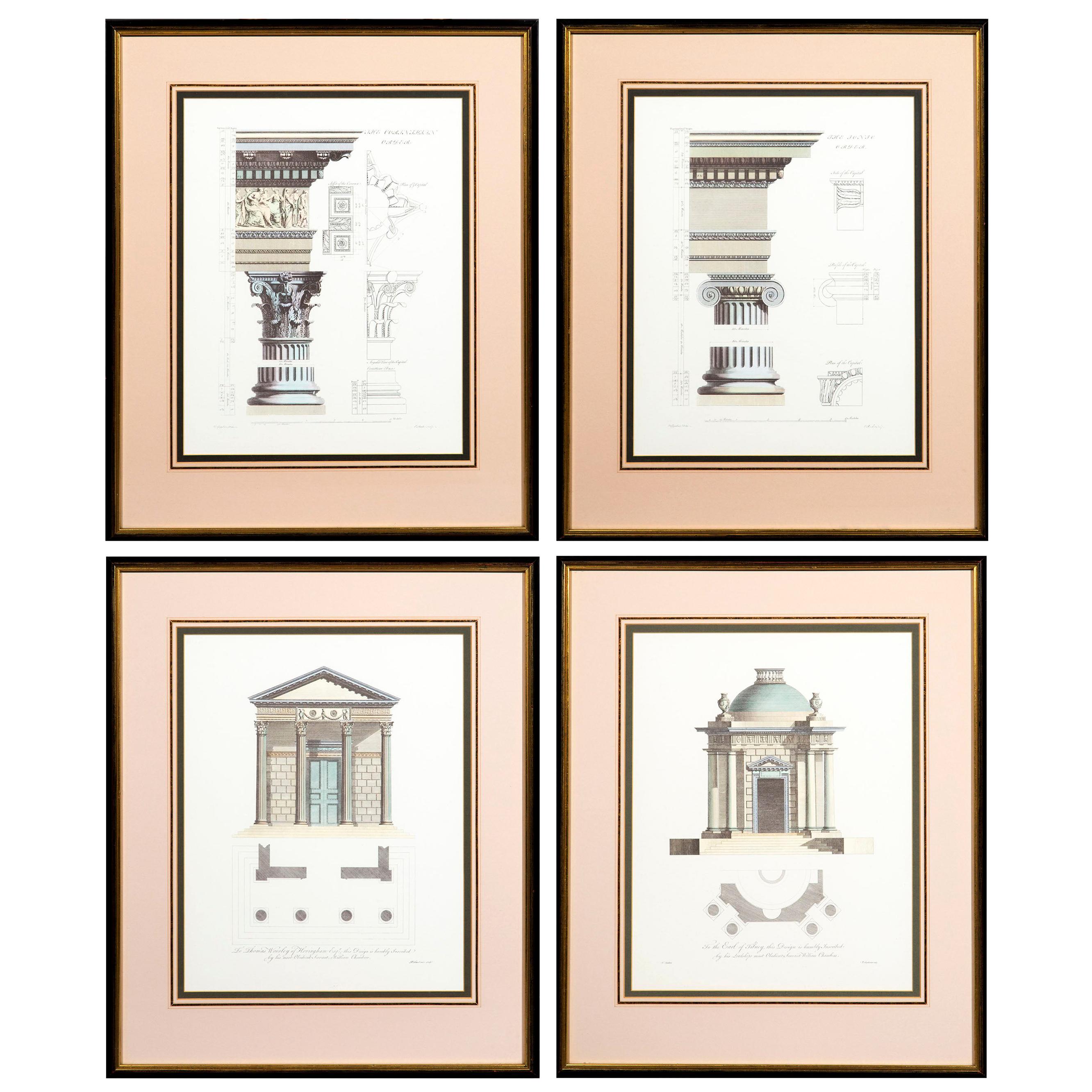Quatre grandes estampes architecturales d'ordres classiques en vente