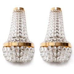 Four Large Bakalowits Wall Lights Sconces, Brass Nickel Crystal, Austria, 1950s