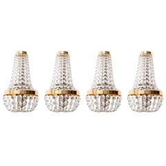 Four Large Bakalowits Wall Lights Sconces, Brass Nickel Crystal, Austria, 1950s