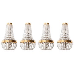 Four Large Bakalowits Wall Lights Sconces, Brass Nickel Crystal, Austria, 1950s