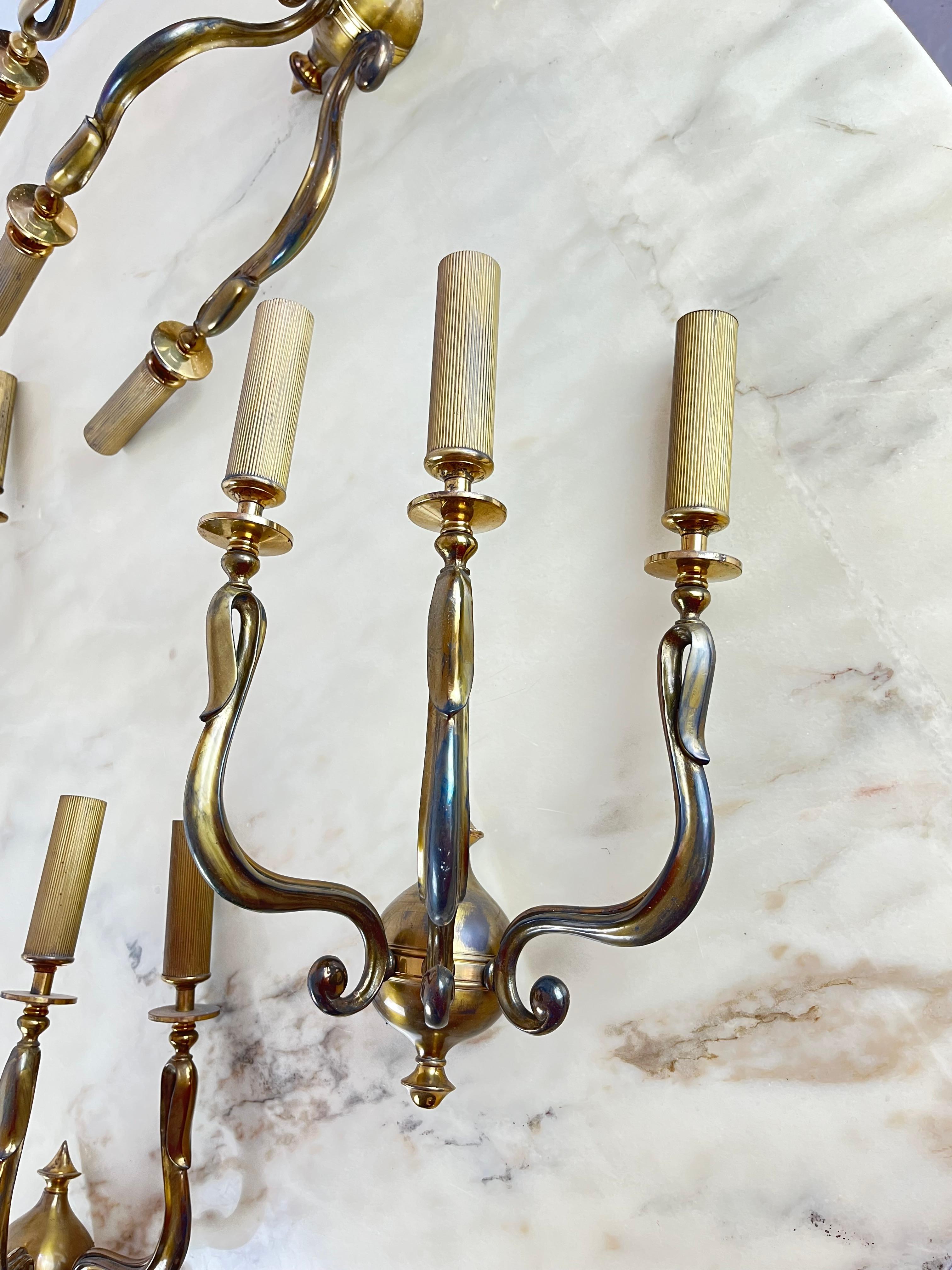 Other Four Large Brass Sconces, Italy, 1950s For Sale