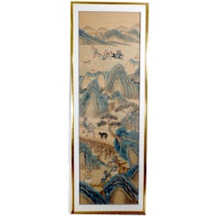 Four Large Chinese Ink Paintings on Silk with Huntsmen