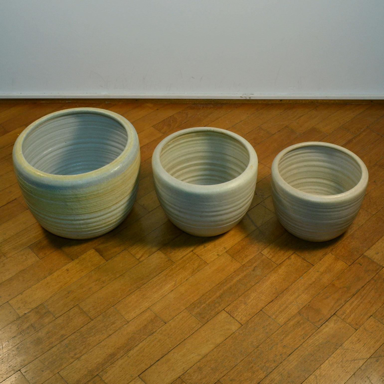 Four Large Cream White Ceramic Studio Pottery Architectural Mobach Planters For Sale 6