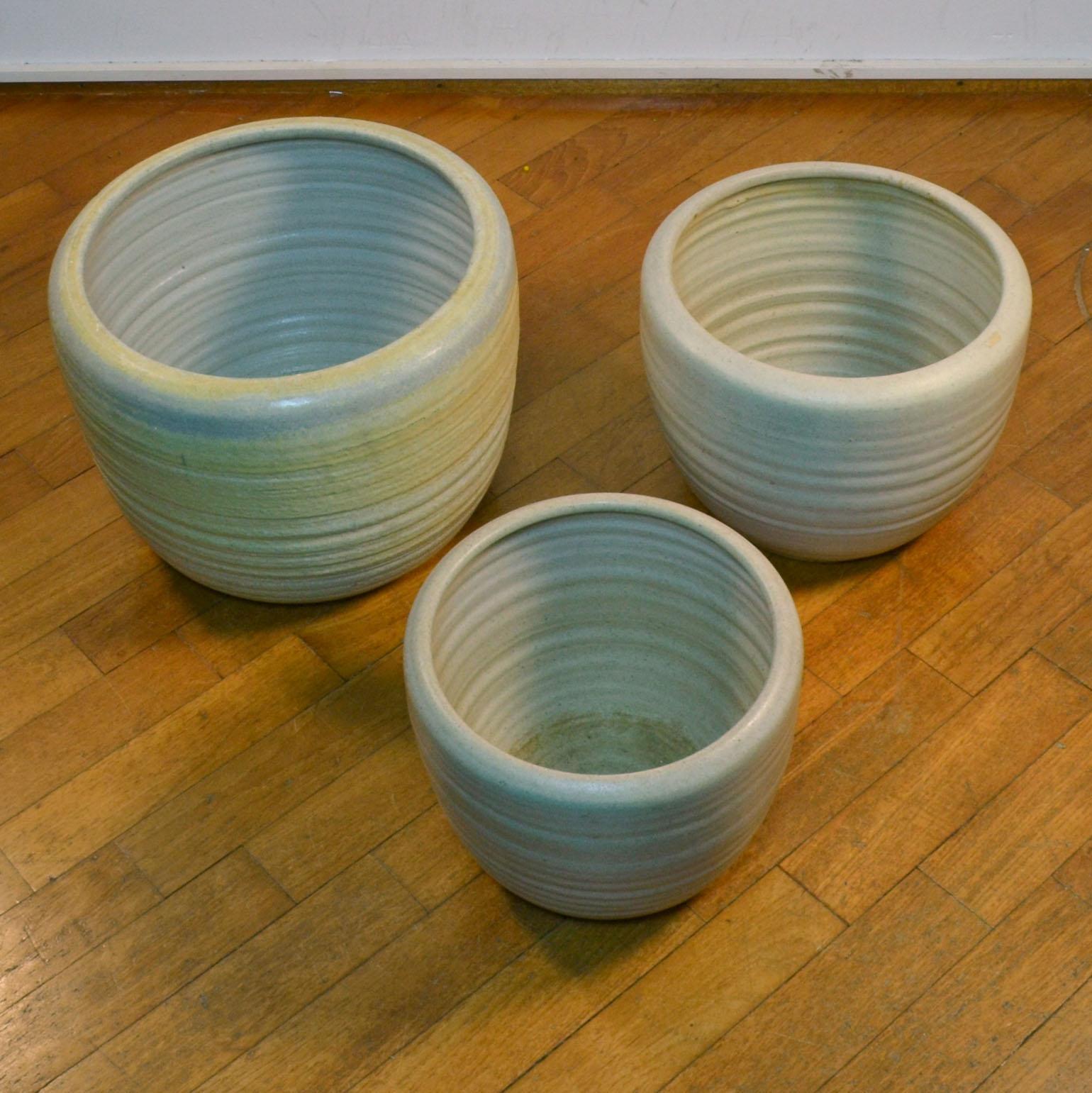 Four Large Cream White Ceramic Studio Pottery Architectural Mobach Planters For Sale 7
