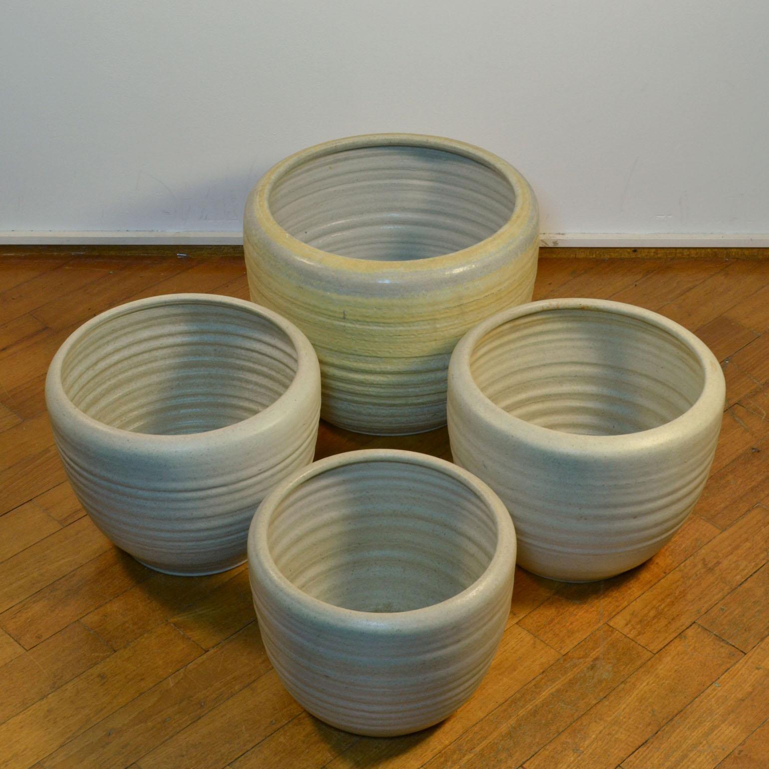 Four Large Cream White Ceramic Studio Pottery Architectural Mobach Planters For Sale 8