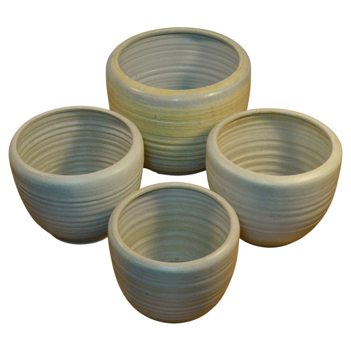 Four Large Cream White Ceramic Studio Pottery Architectural Mobach Planters For Sale