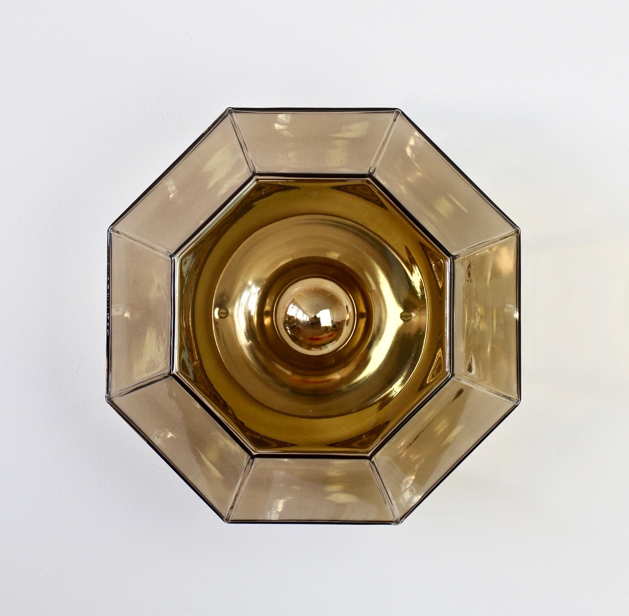 1 of 5 Large Geometric Smoked Glass & Brass Flush Mount Lights by Limburg, 1970s 12