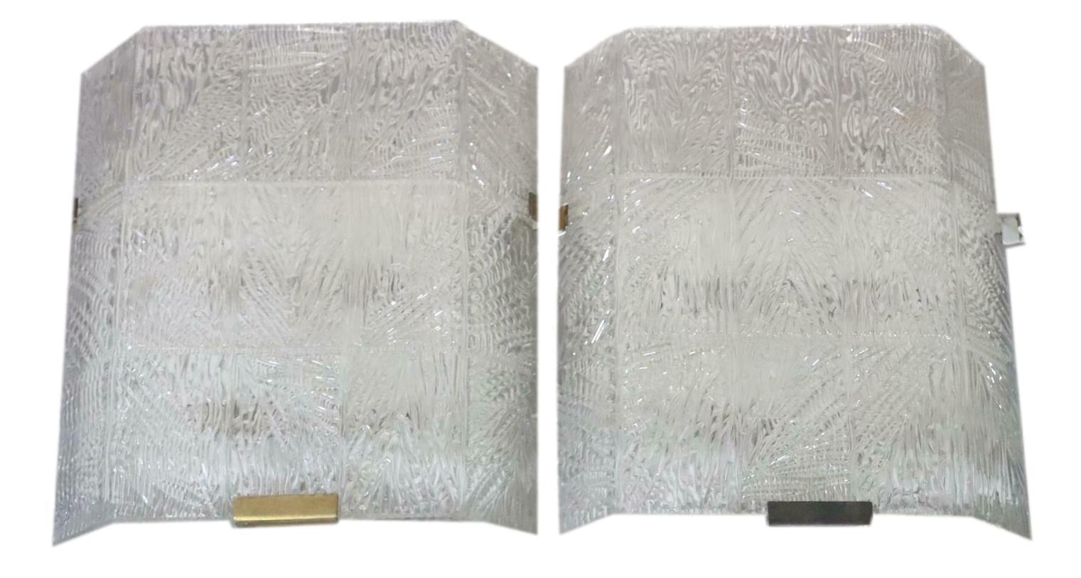 Mid-Century Modern Four Large Kalmar Frosted Textured Glass Sconces, Austria, 1950s For Sale