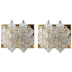 One of Four Large Kalmar 'Tulipan' Wall Lights Sconces, Glass Brass, 1970