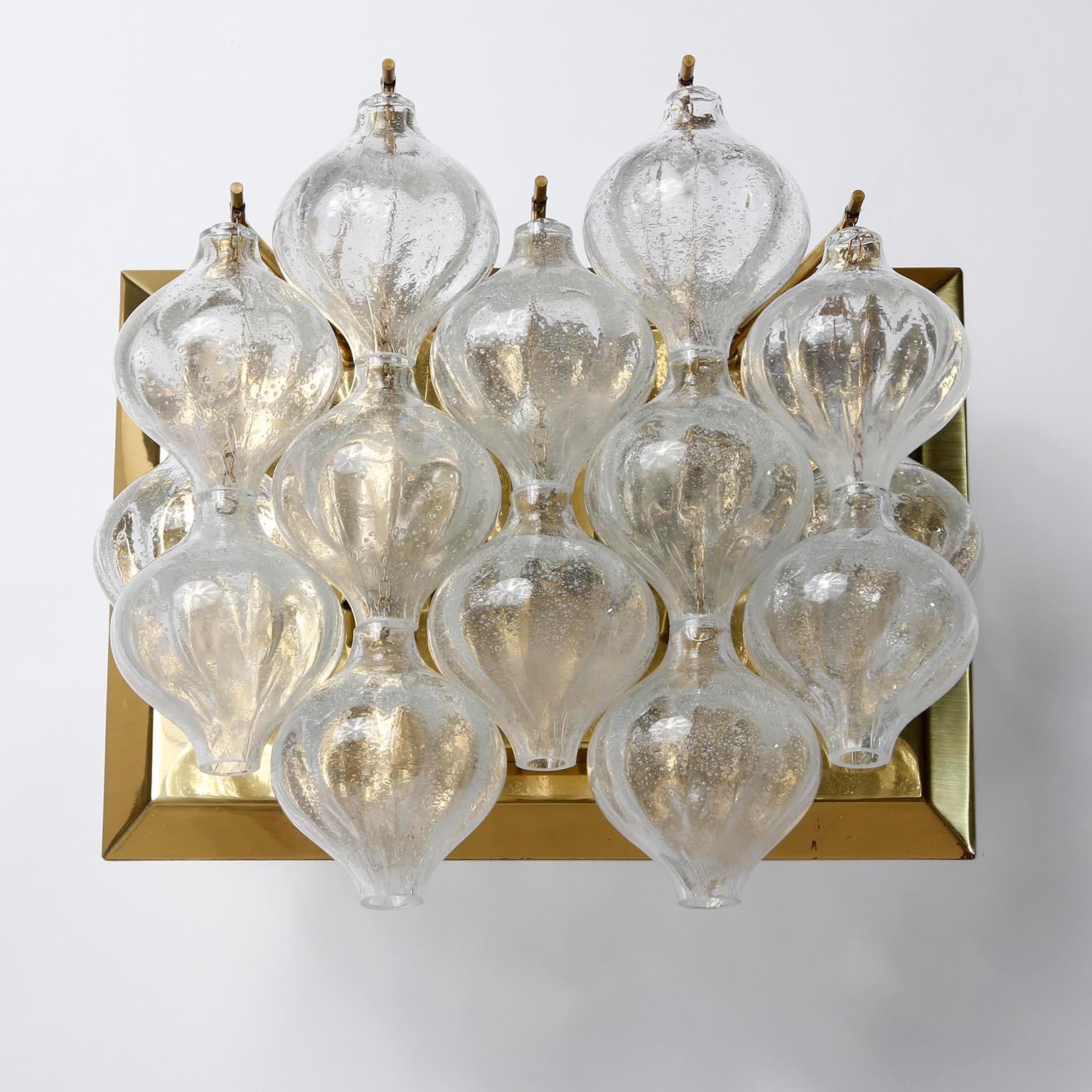 One of Four Large Kalmar 'Tulipan' Wall Lights Sconces, Glass Brass, 1970 For Sale 1
