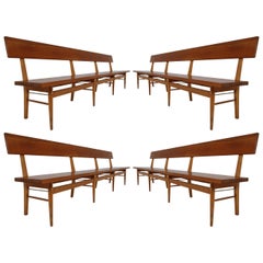 Vier Große Skandinavische Holzbänke, Mitte des 20. Jahrhunderts