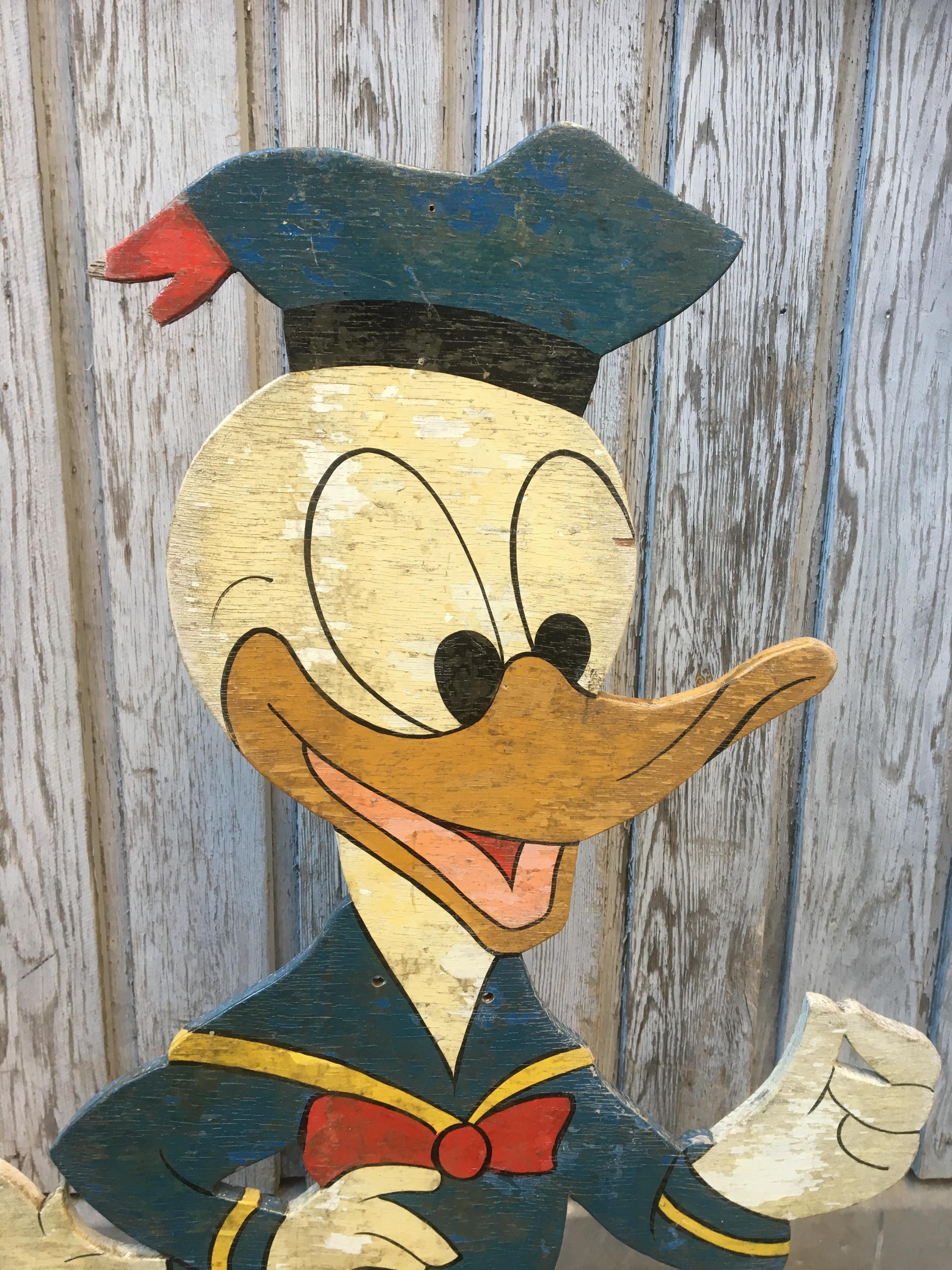 Hand-Painted Four Large Mid-Century Disney Figures Donald, Daisy, Micky Mouse And Pinocchio